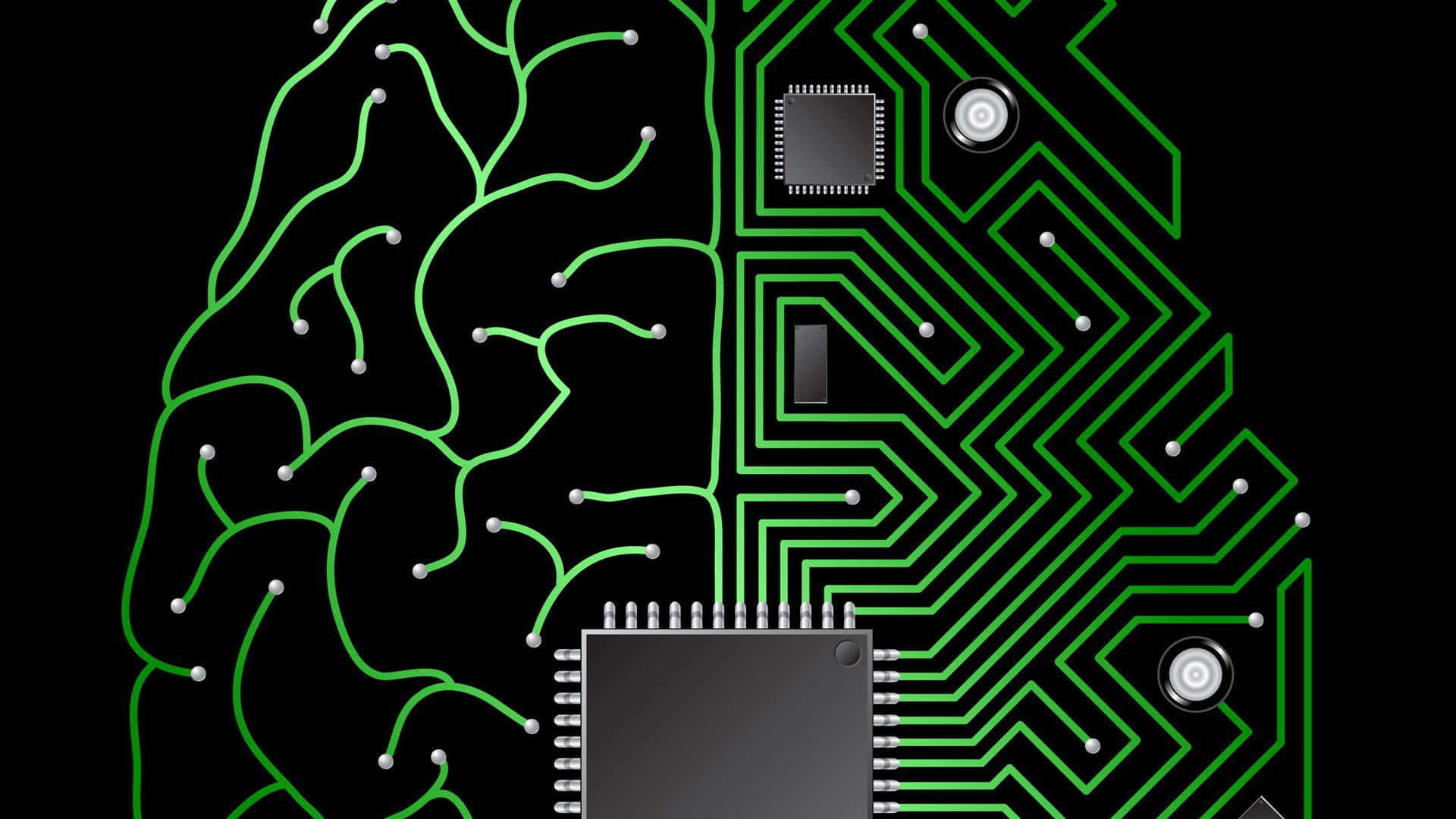 split brain illustration, organic neural pathways, glowing green circuitry, Full HD Desktop Wallpaper