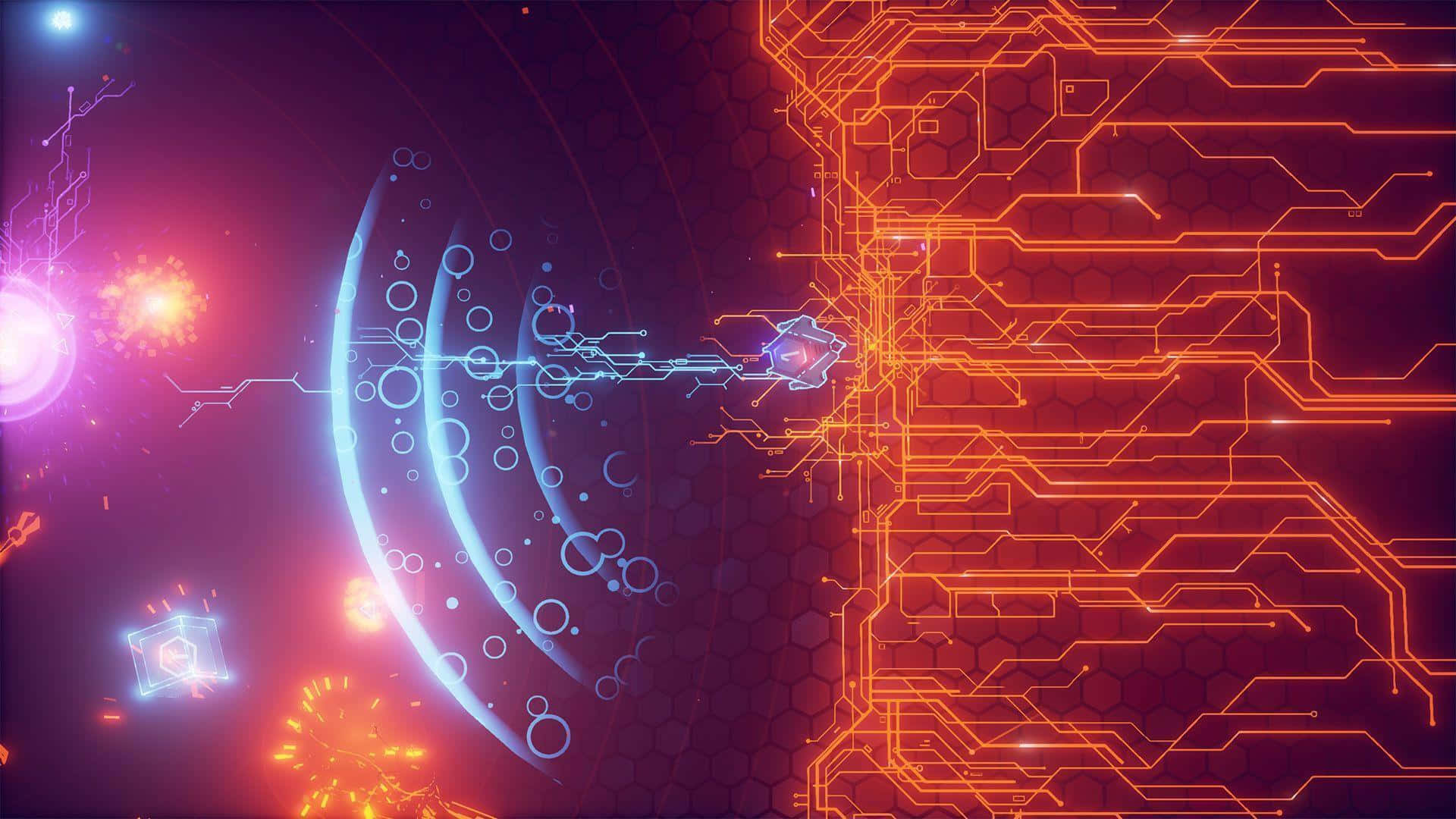 neon circuitry, cosmic backdrop, glowing particles, Full HD Desktop Wallpaper