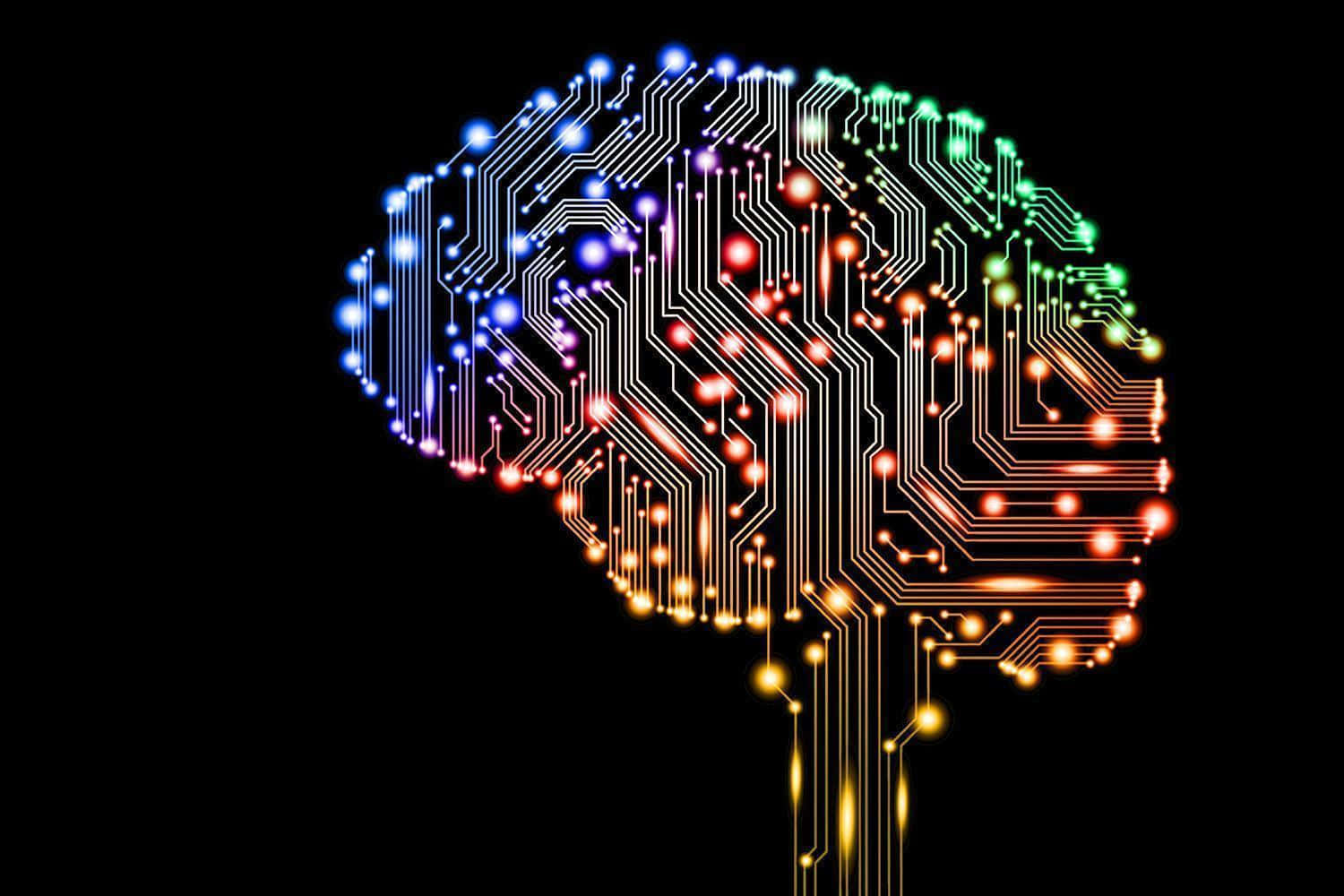 AI brain, blue hue, glowing brain-shaped circuit board, HD Desktop Wallpaper