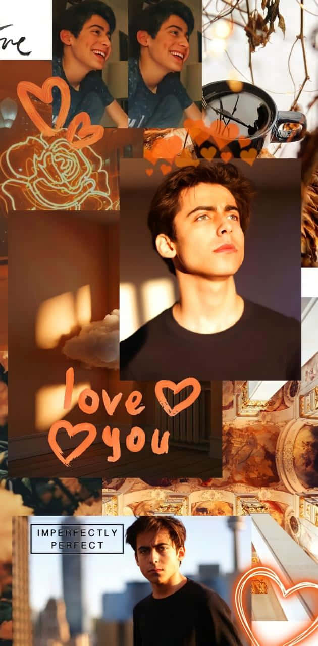 Aidan Gallagher, warm-toned, heart motifs, HD Phone Wallpaper