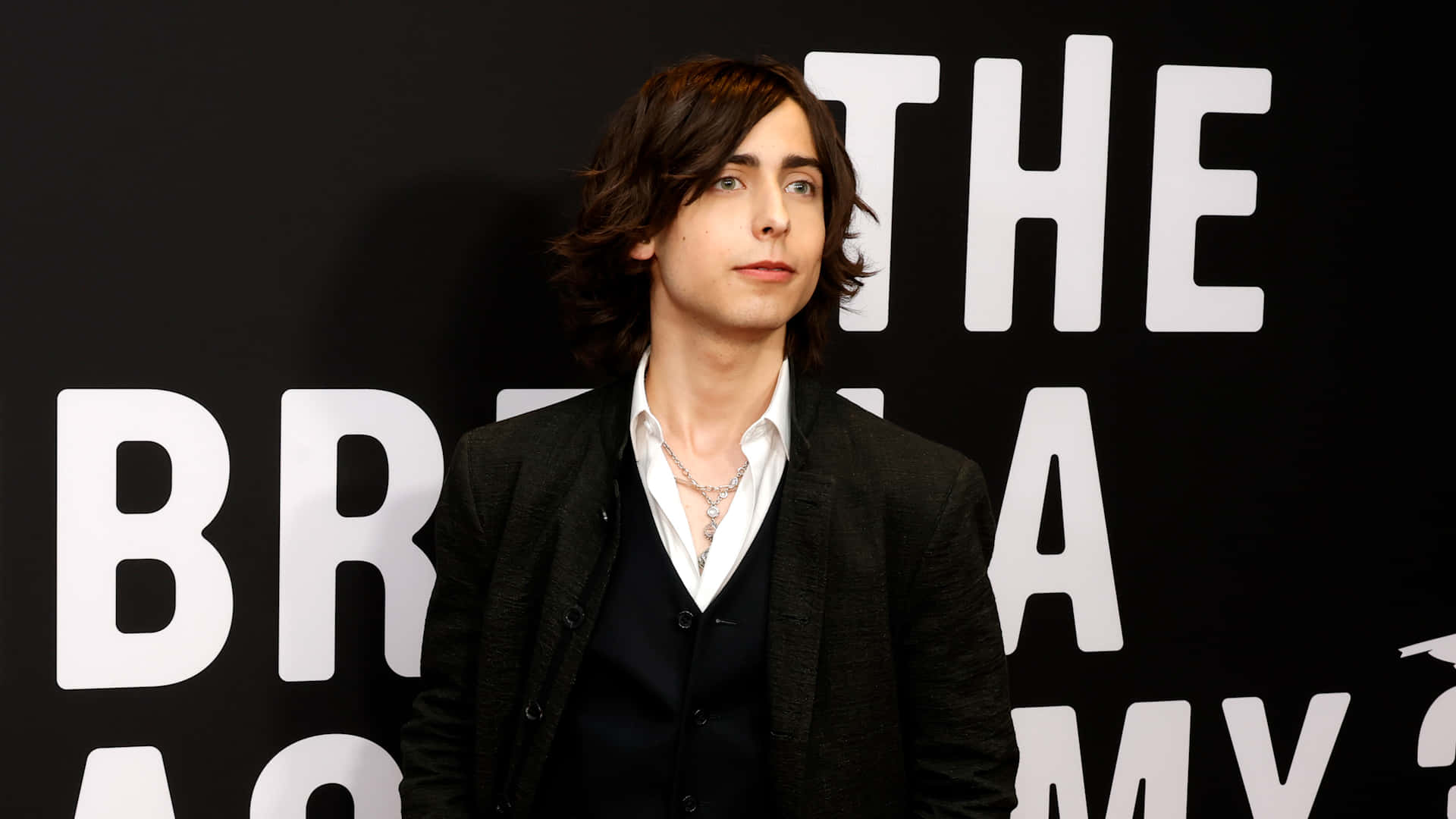 Aidan Gallagher, black backdrop, large white text, Full HD Desktop Wallpaper