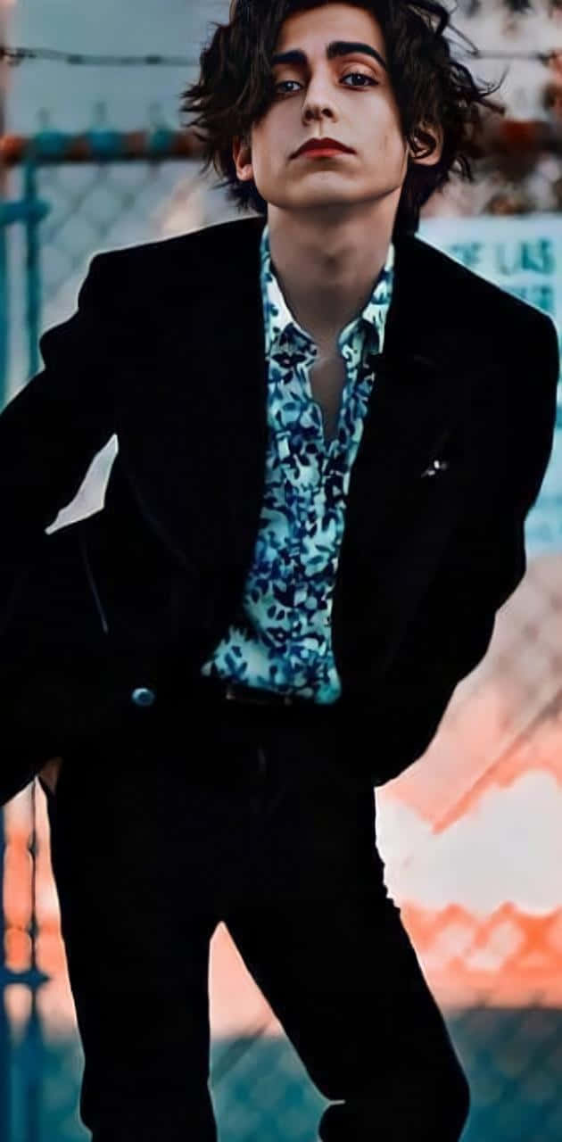 Aidan Gallagher, black blazer, blue floral shirt, HD Phone Wallpaper