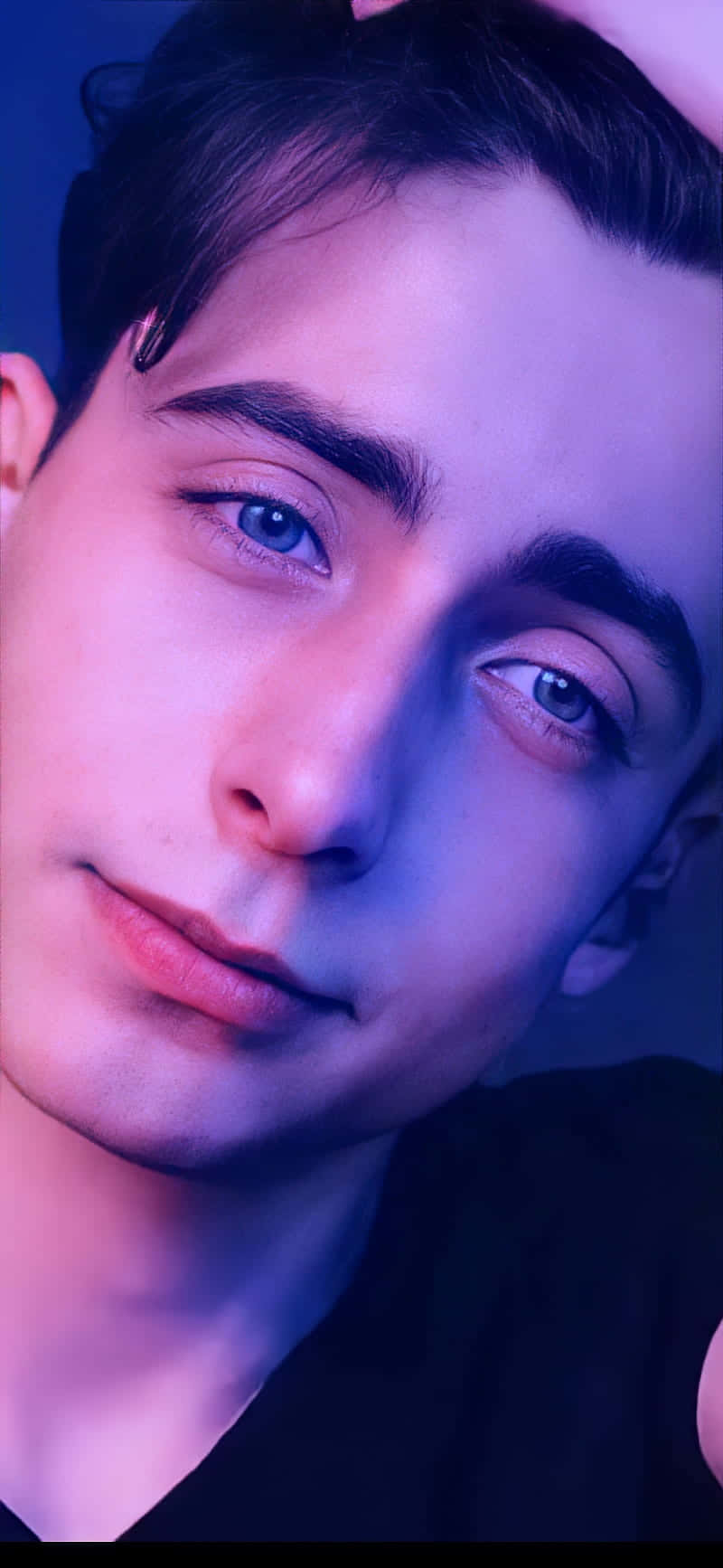 Aidan Gallagher, blue eyes, purple and blue lighting, HD Phone Wallpaper