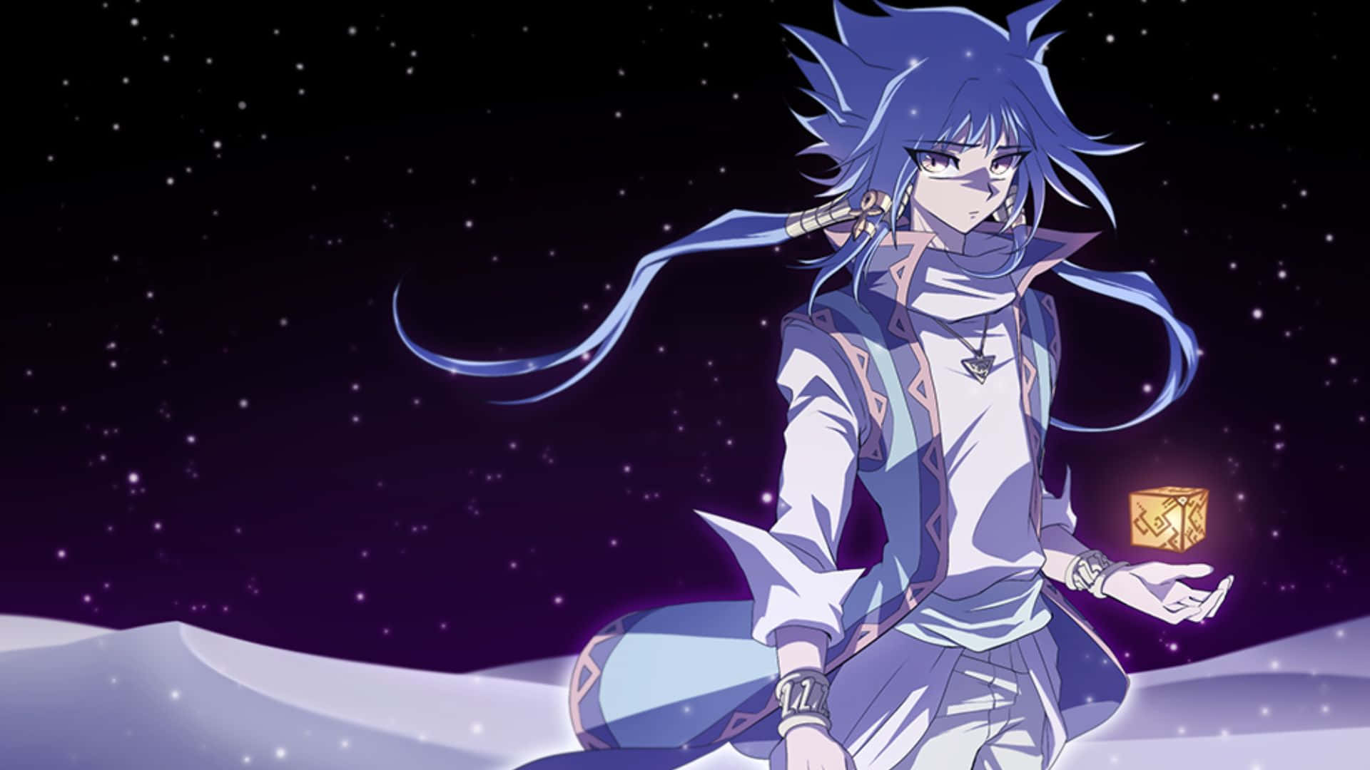 Aigami, spiky blue hair, glowing cube, Full HD Desktop Wallpaper