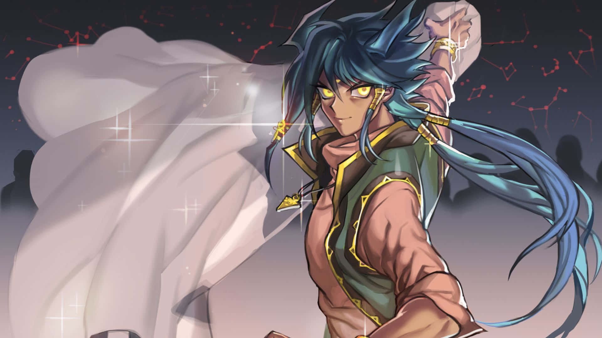 Aigami, glowing yellow eyes, flowing blue hair, Full HD Desktop Wallpaper