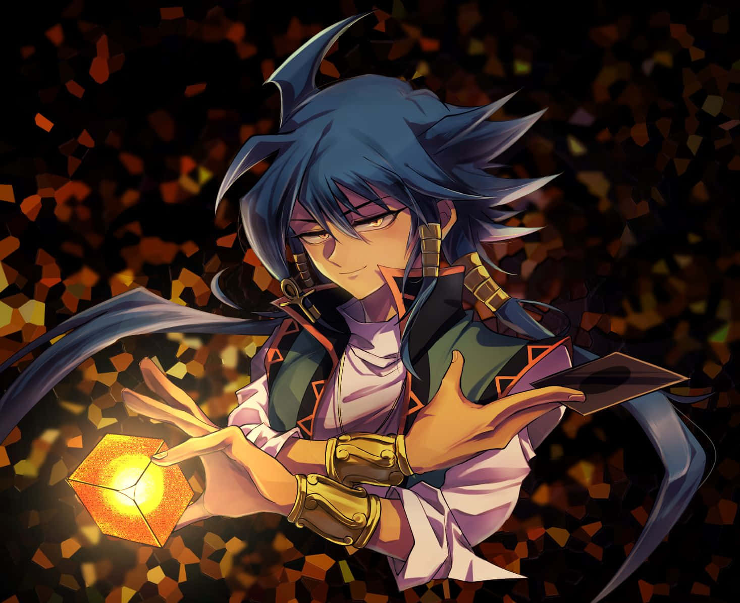 Aigami, blue-haired anime character, golden accessories, HD Desktop Wallpaper