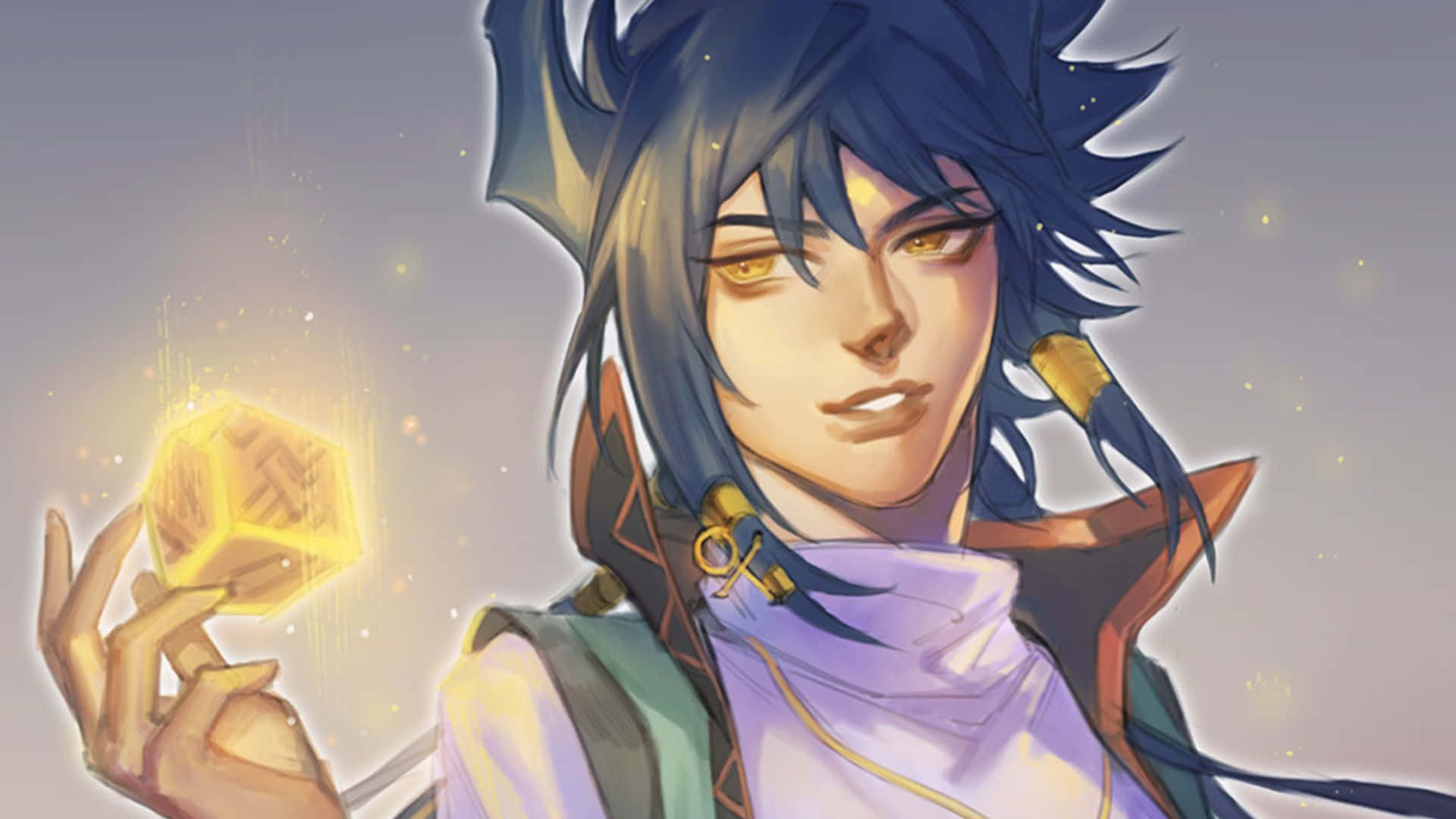 Aigami, golden eyes, glowing yellow cube, Full HD Desktop Wallpaper