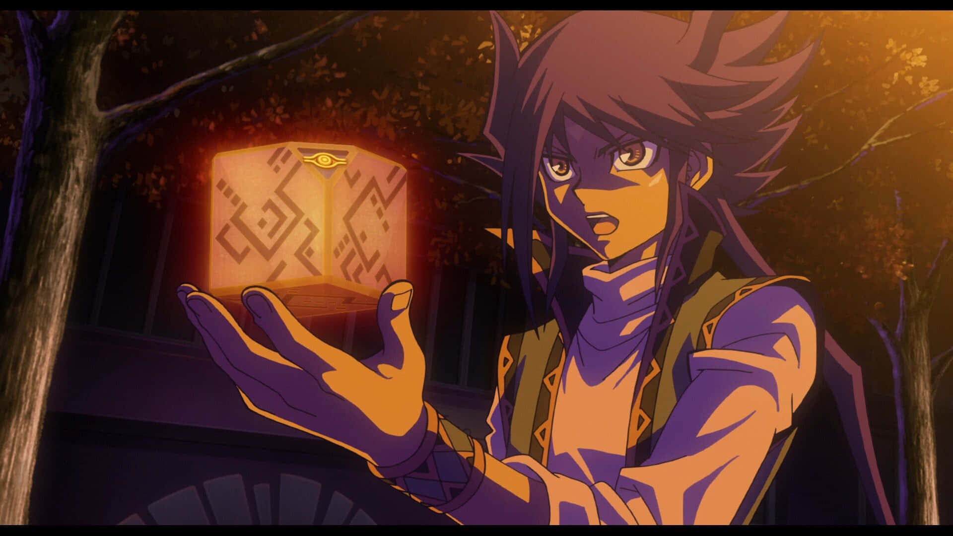 Aigami, purple hair, glowing mystical cube, Full HD Desktop Wallpaper