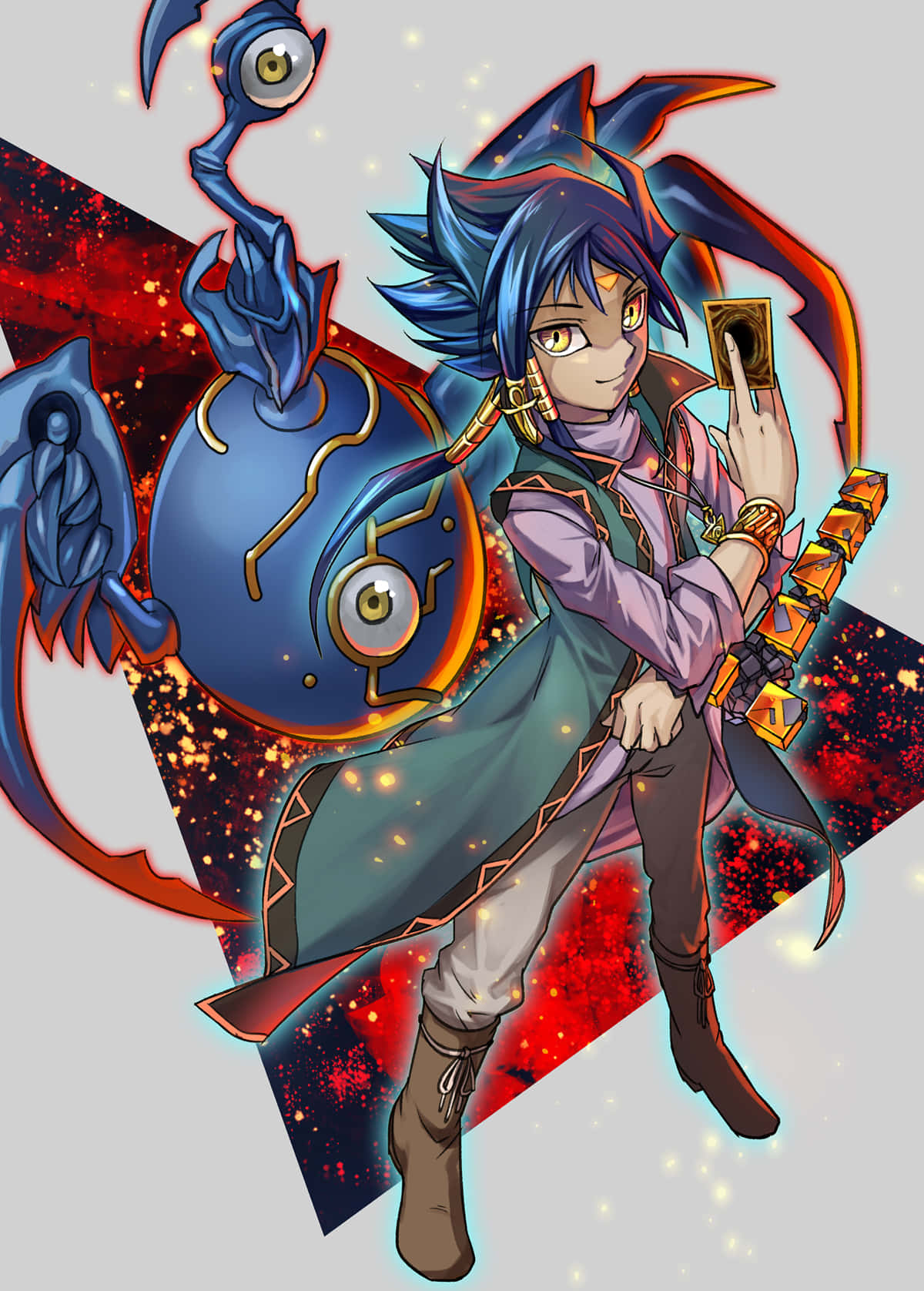 Aigami, blue-haired anime boy, monster companion, HD Phone Wallpaper