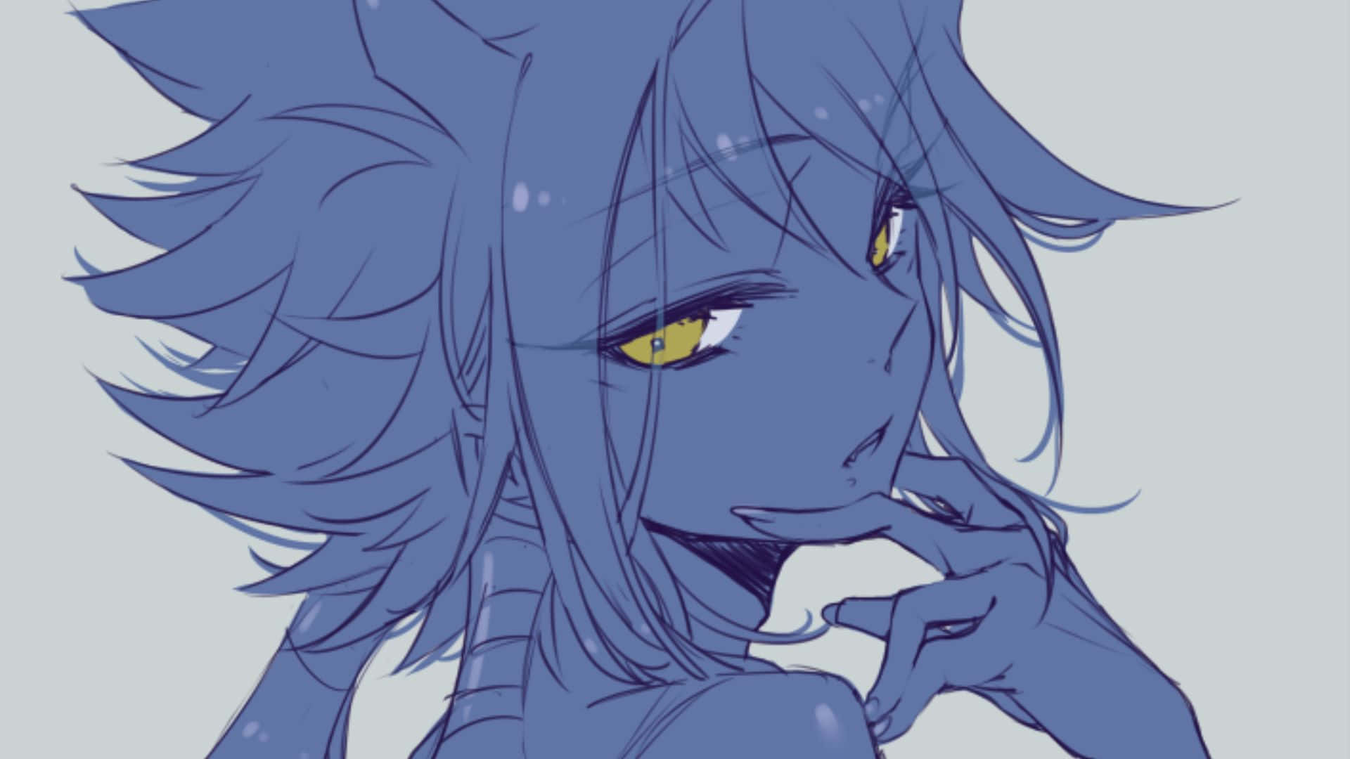 Aigami, blue-haired, yellow eyes, Full HD Desktop Wallpaper