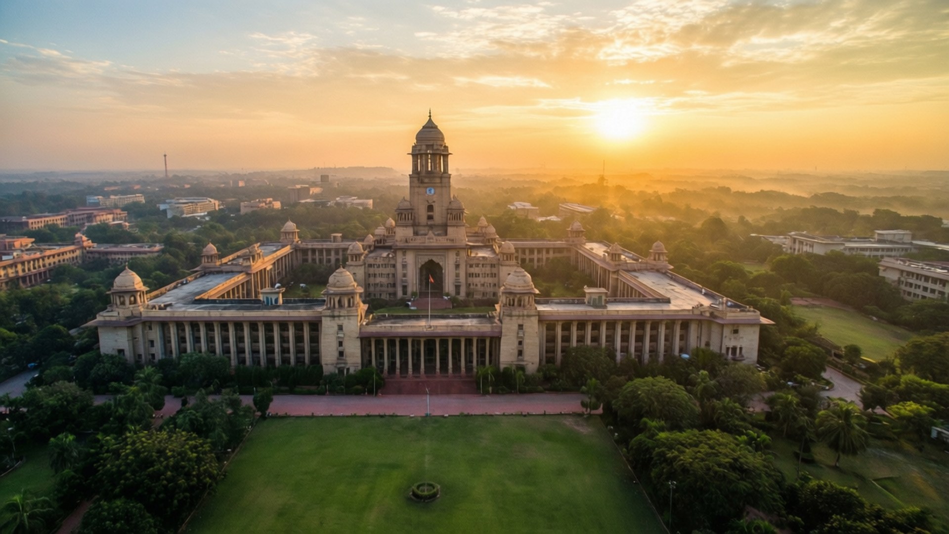 AIIMS, sunrise, aerial, Full HD Desktop Wallpaper