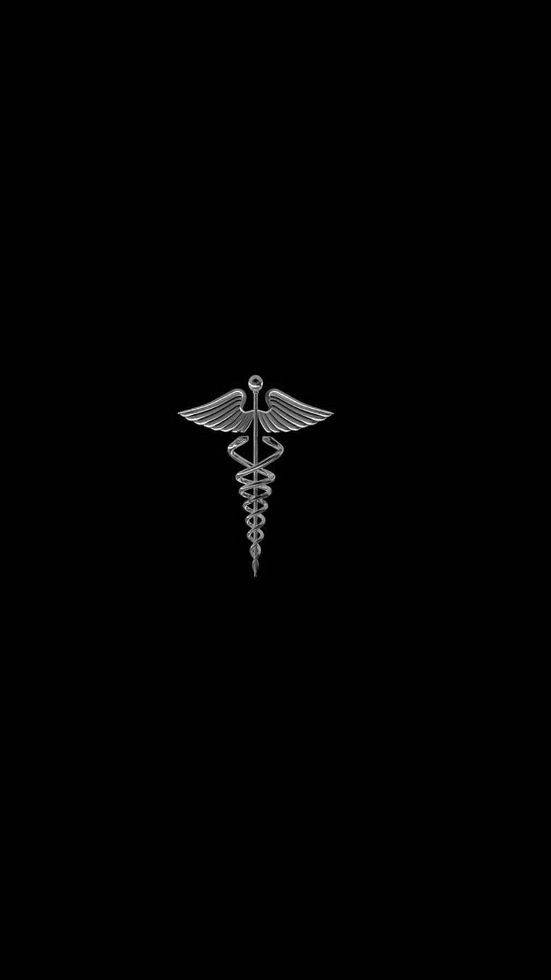 caduceus, silver, black, HD Phone Wallpaper