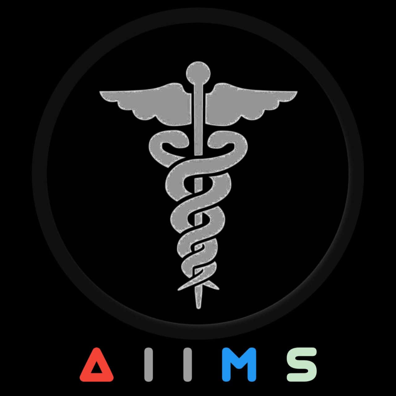 A I I M S, silver caduceus medical symbol, wings and coiled snakes, HD Desktop Wallpaper