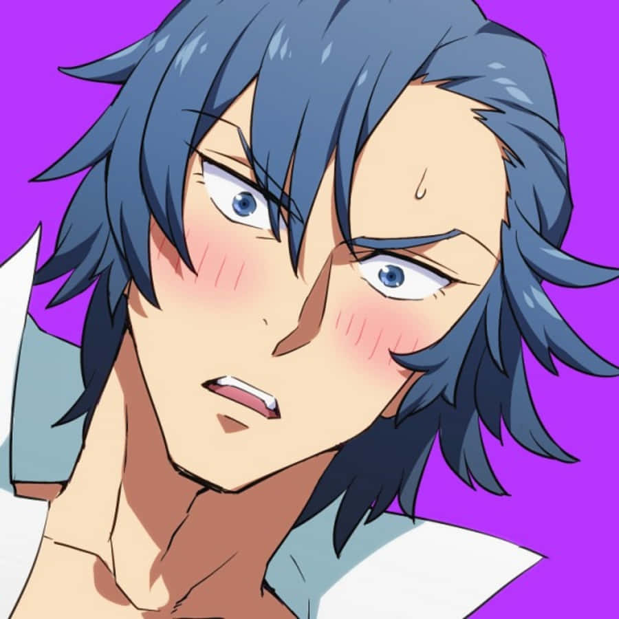 Aikuro Mikisugi, blue hair, blushing cheeks, SD Desktop Wallpaper