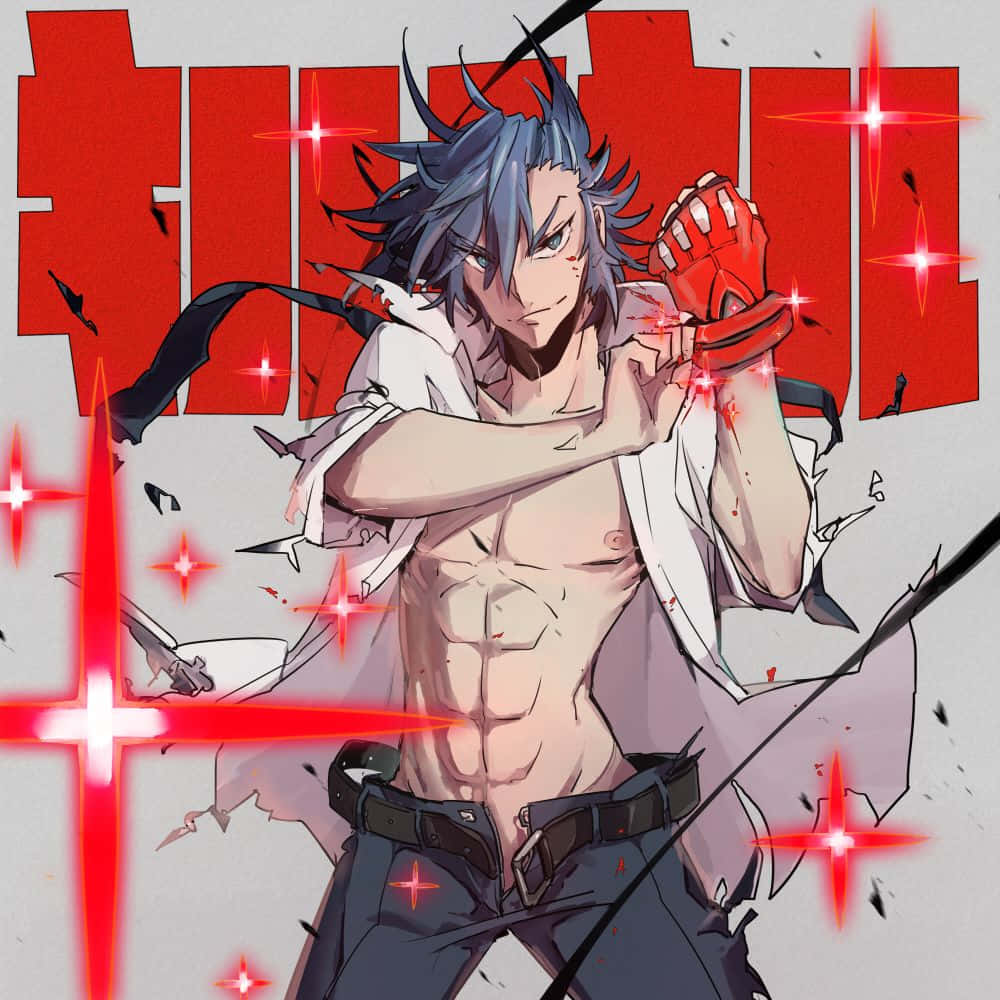 Aikuro Mikisugi, spiky blue hair, red glowing fists, SD Desktop Wallpaper