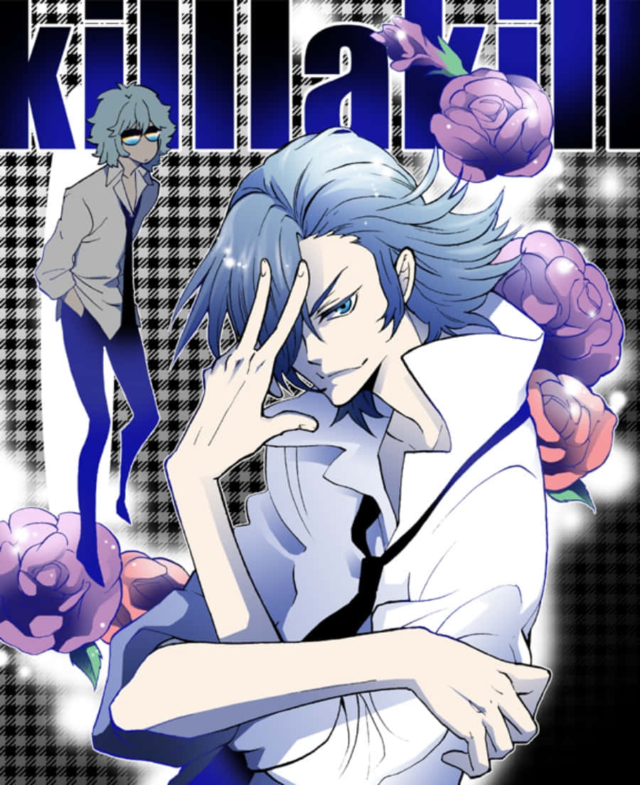 Aikuro Mikisugi, blue hair, roses, SD Phone Wallpaper
