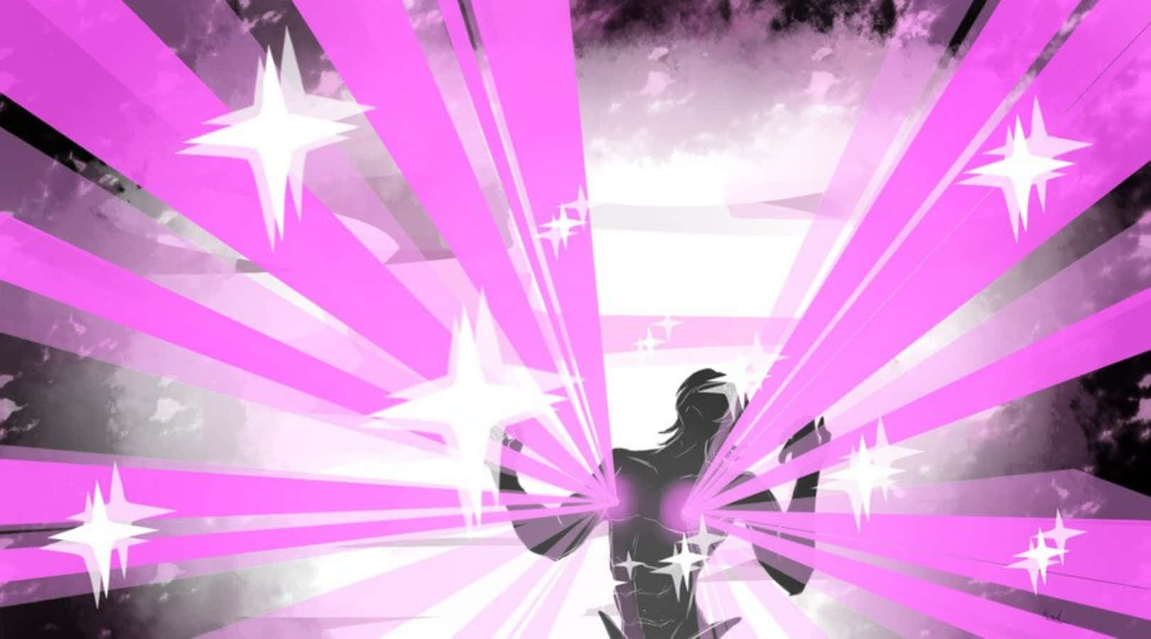 Aikuro Mikisugi, pink energy beams, sparkling stars, HD Desktop Wallpaper