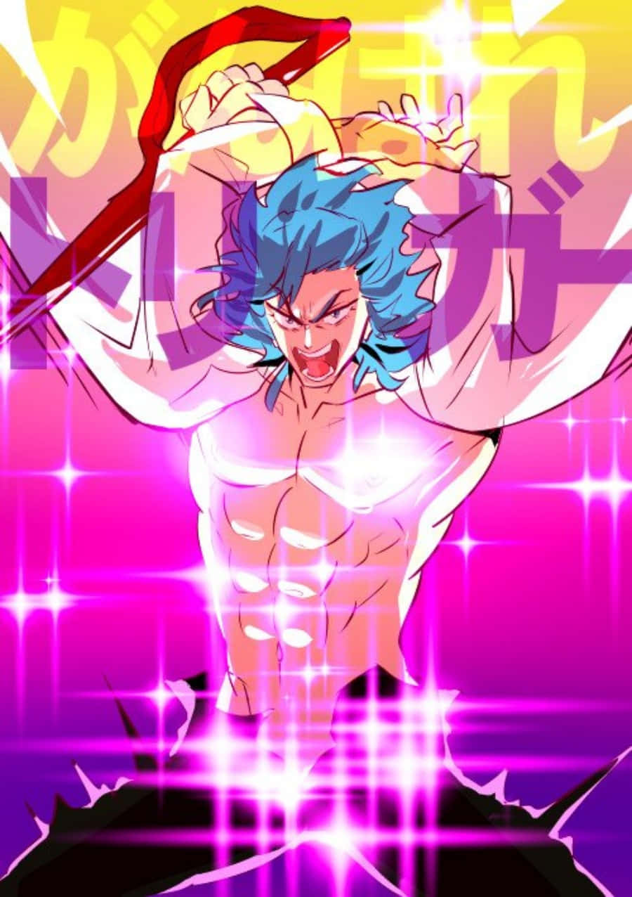 Aikuro Mikisugi, blue hair, red sword, SD Phone Wallpaper