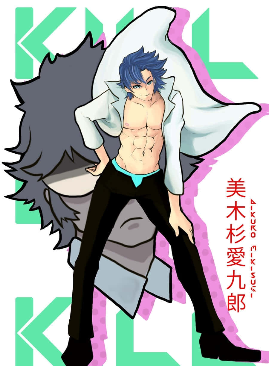 Aikuro Mikisugi, blue-haired, open white coat, SD Phone Wallpaper