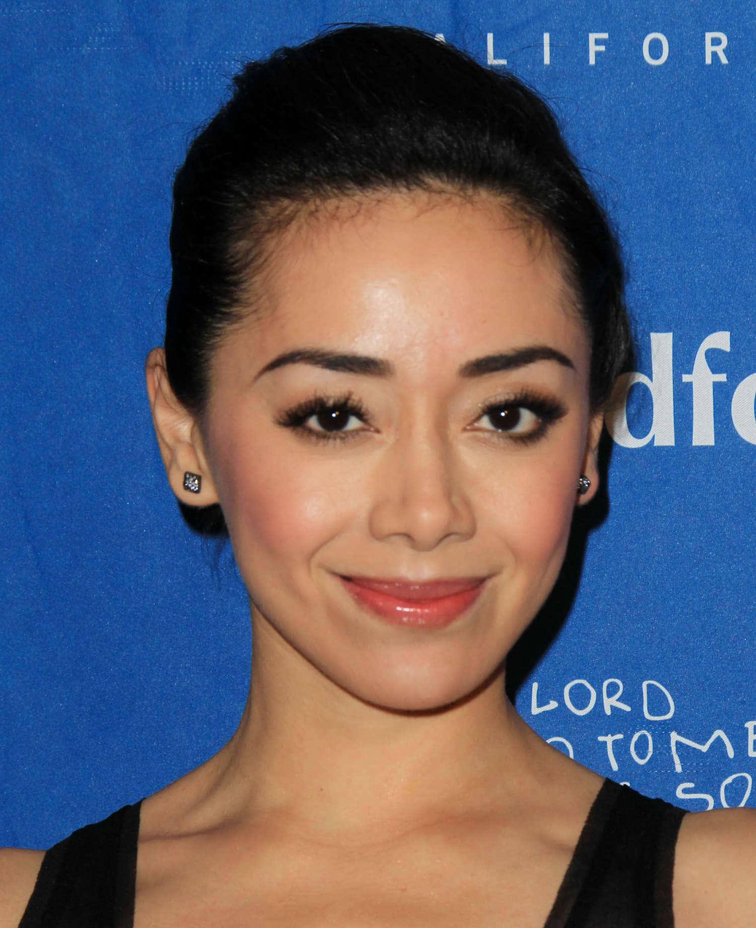 Aimee Garcia, blue backdrop, white text, HD Phone Wallpaper