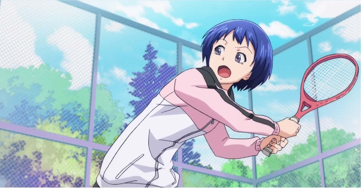 Aina Yoshiwara, blue hair, red tennis racket, HD Desktop Wallpaper