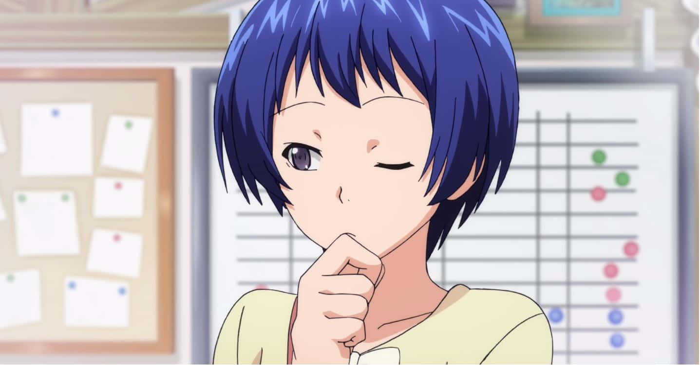 Aina Yoshiwara, blue-haired anime girl, winks, HD Desktop Wallpaper