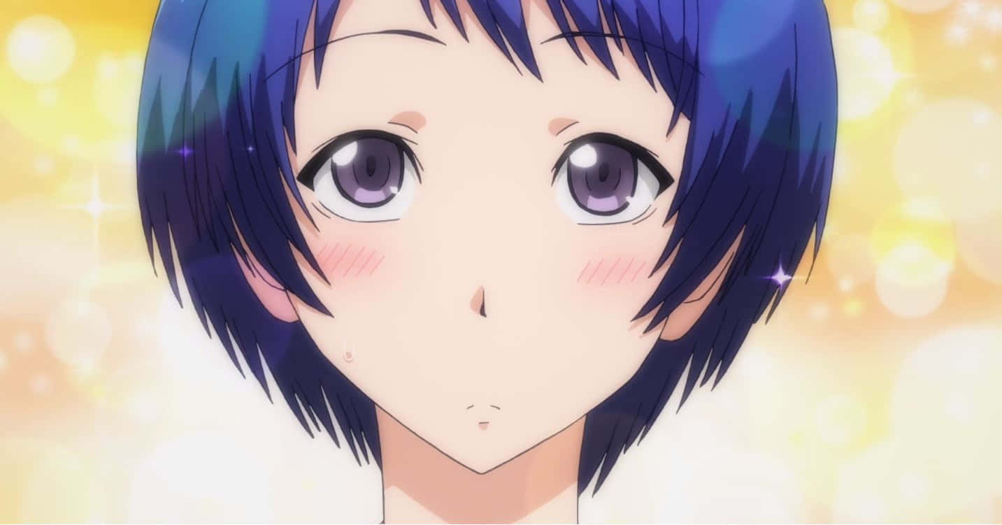 Aina Yoshiwara, short blue hair, purple eyes, HD Desktop Wallpaper