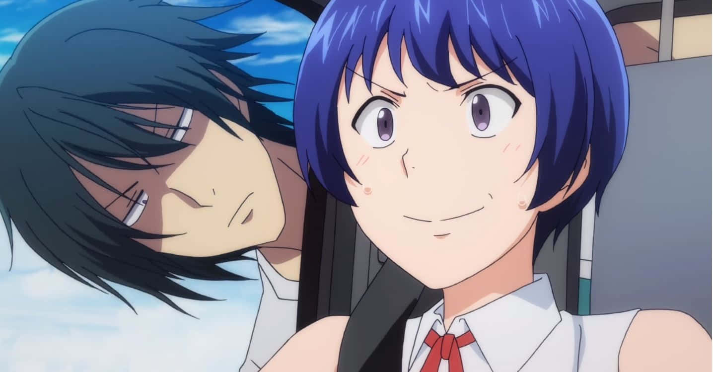 Aina Yoshiwara, blue-haired anime girl, school uniform, HD Desktop Wallpaper