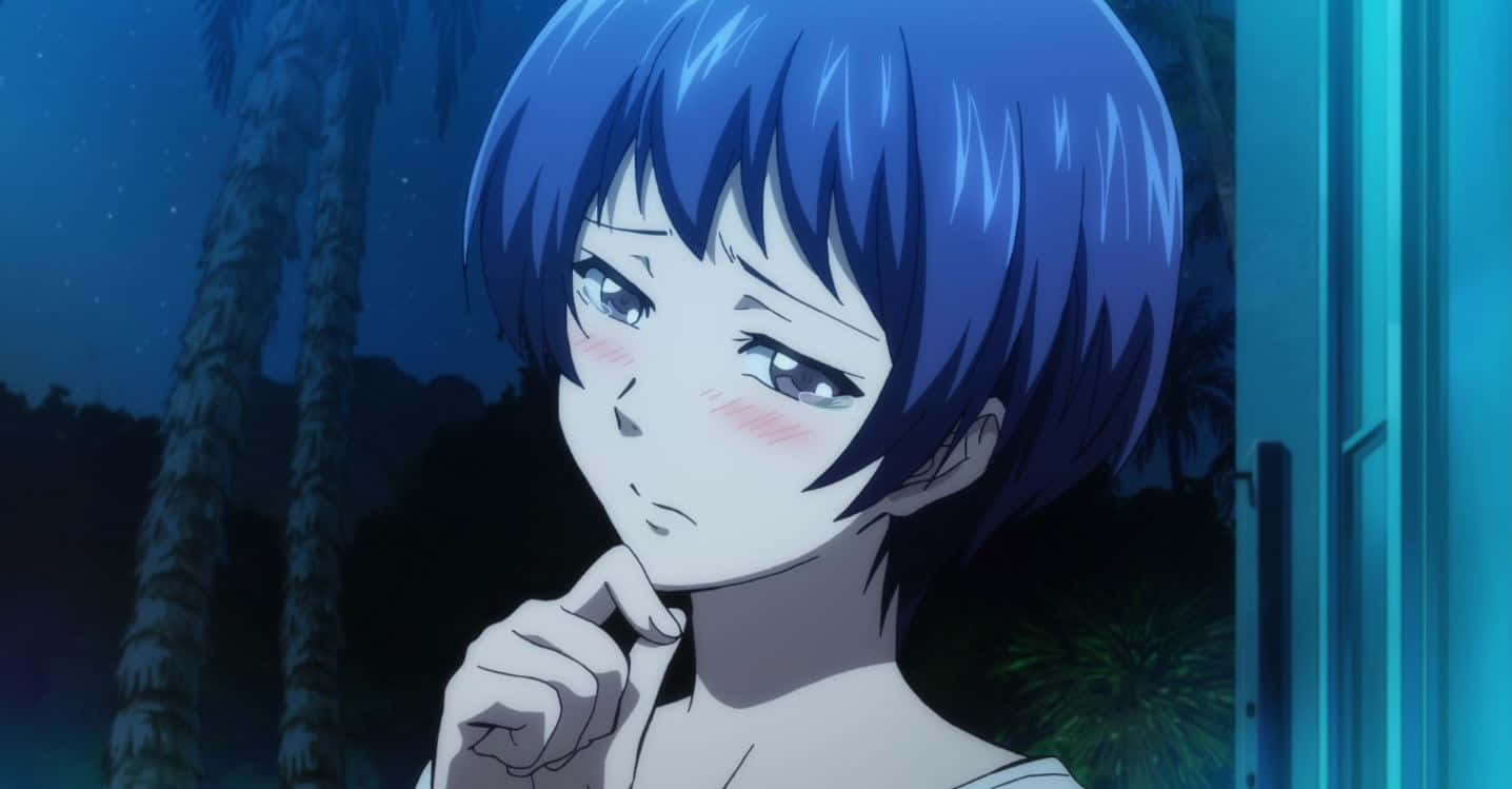 Aina Yoshiwara, blue-haired, blush cheeks, HD Desktop Wallpaper