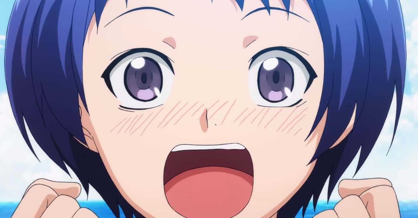 Aina Yoshiwara, blue hair, wide eyes, HD Desktop Wallpaper