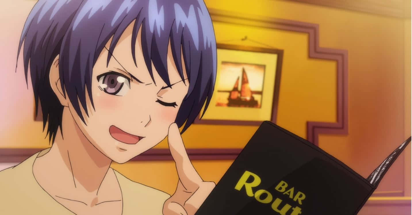 Aina Yoshiwara, purple hair, winking, HD Desktop Wallpaper