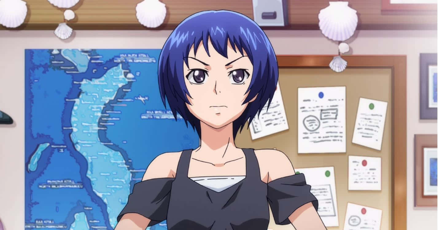 Aina Yoshiwara, blue hair, map, HD Desktop Wallpaper