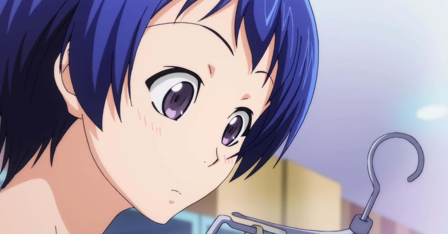 Aina Yoshiwara, blue-haired, purple eyes, HD Desktop Wallpaper