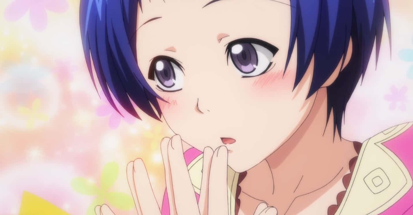 Aina Yoshiwara, blue hair, purple eyes, HD Desktop Wallpaper