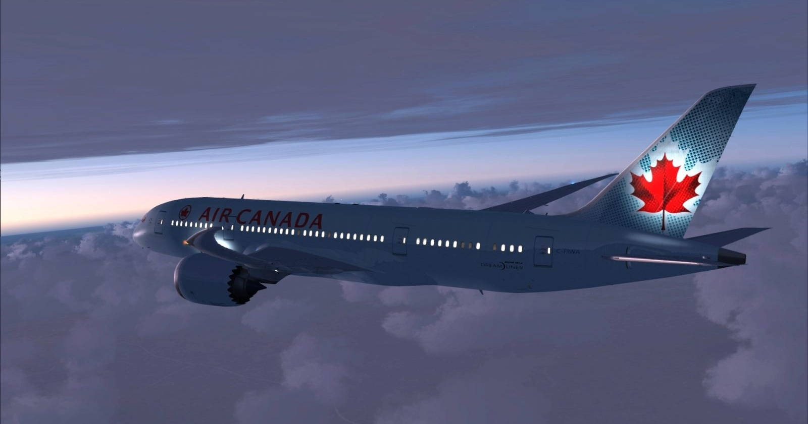 Air Canada, red maple leaf, twilight, HD Desktop Wallpaper