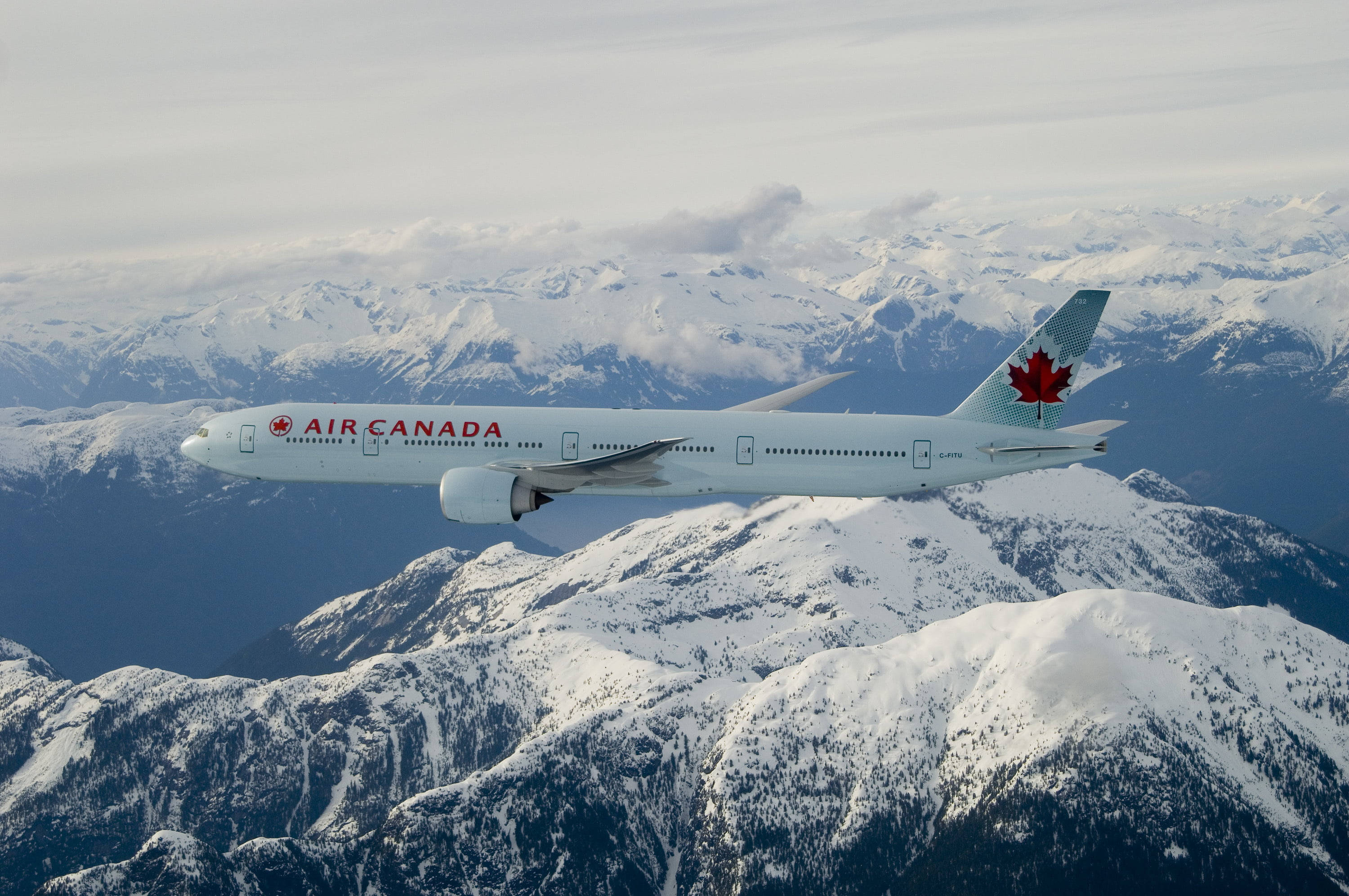Air Canada, plane, snow-capped mountains, 2K Desktop Wallpaper