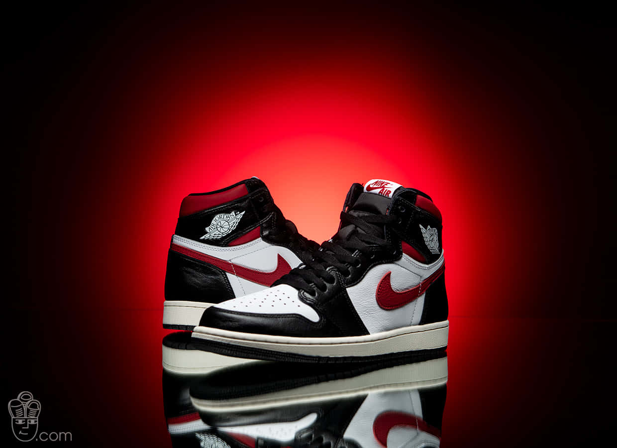 Air Jordan 1, black white and red, red spotlight, SD Desktop Wallpaper