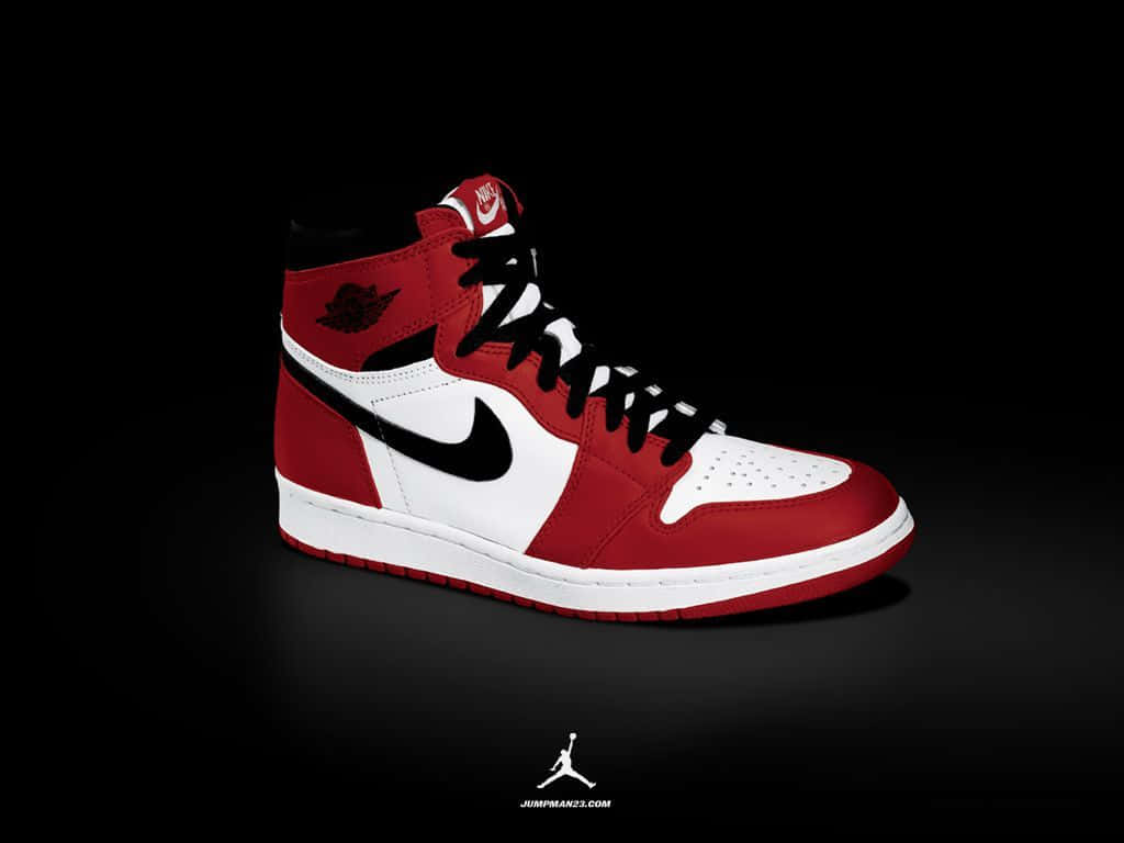 Air Jordan 1, red white and black, high-top sneaker, SD Desktop Wallpaper