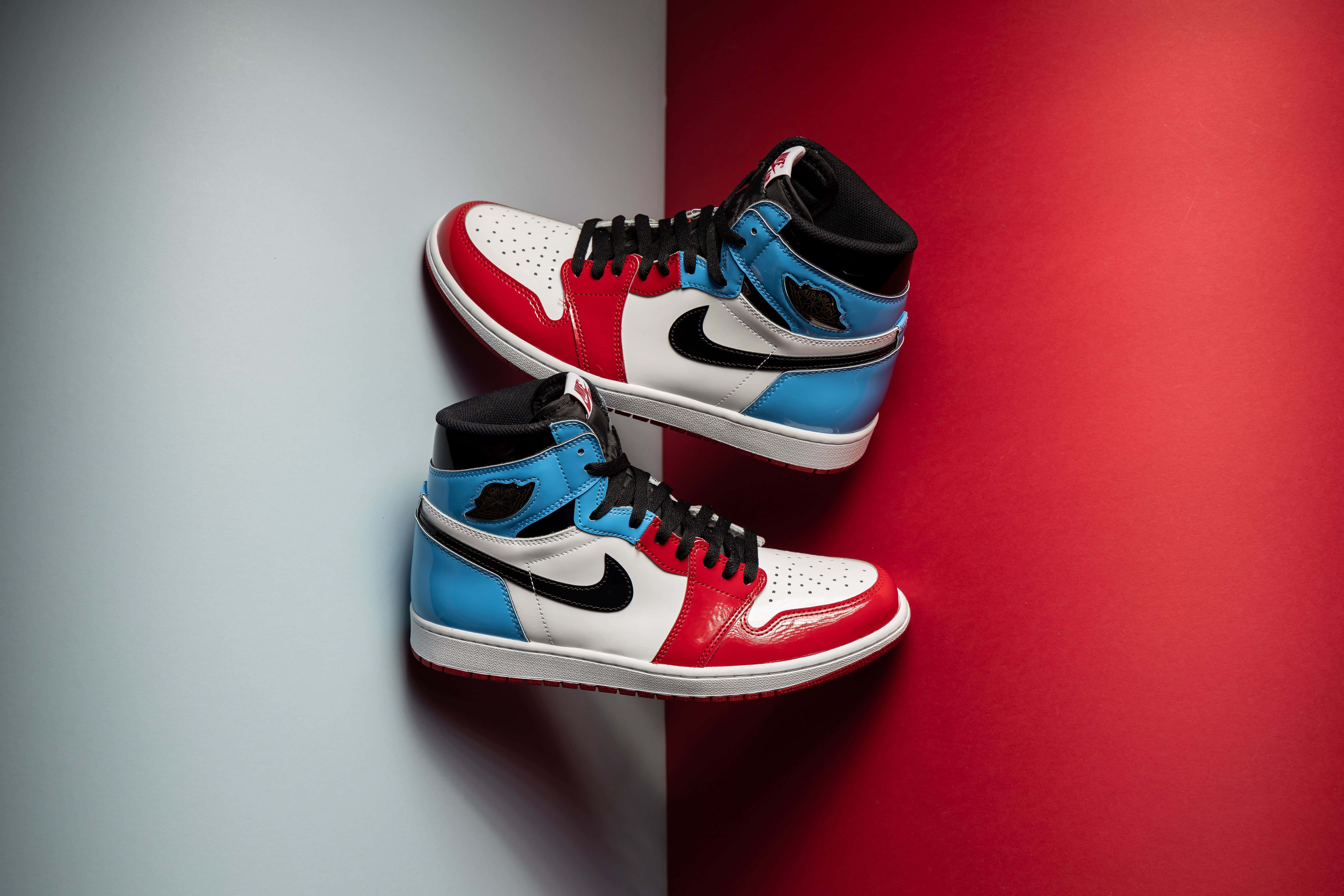 Air Jordan 1, red, blue, 5K Desktop Wallpaper