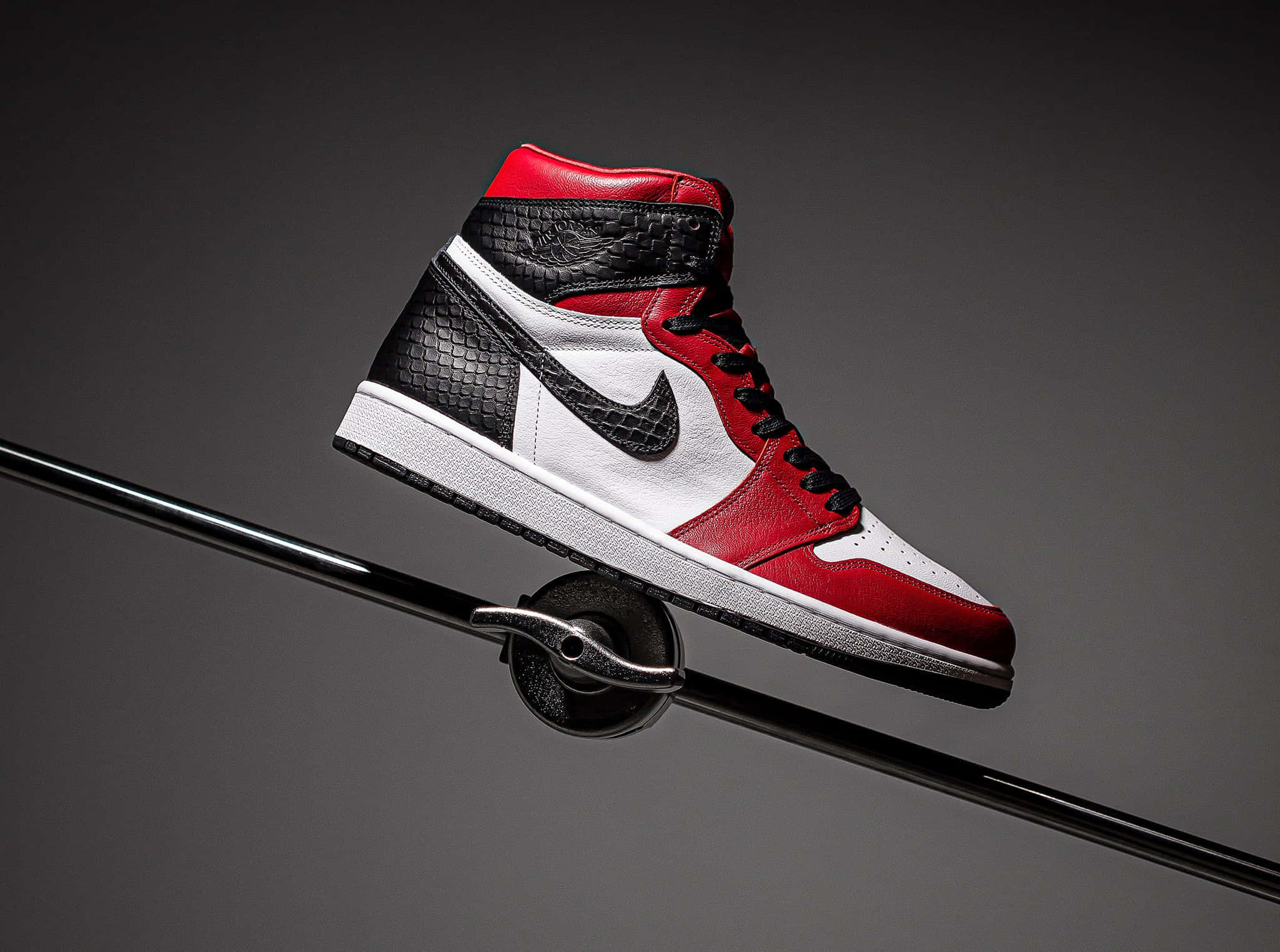 Air Jordan 1, red black and white, high-top sneaker, Full HD Desktop Wallpaper