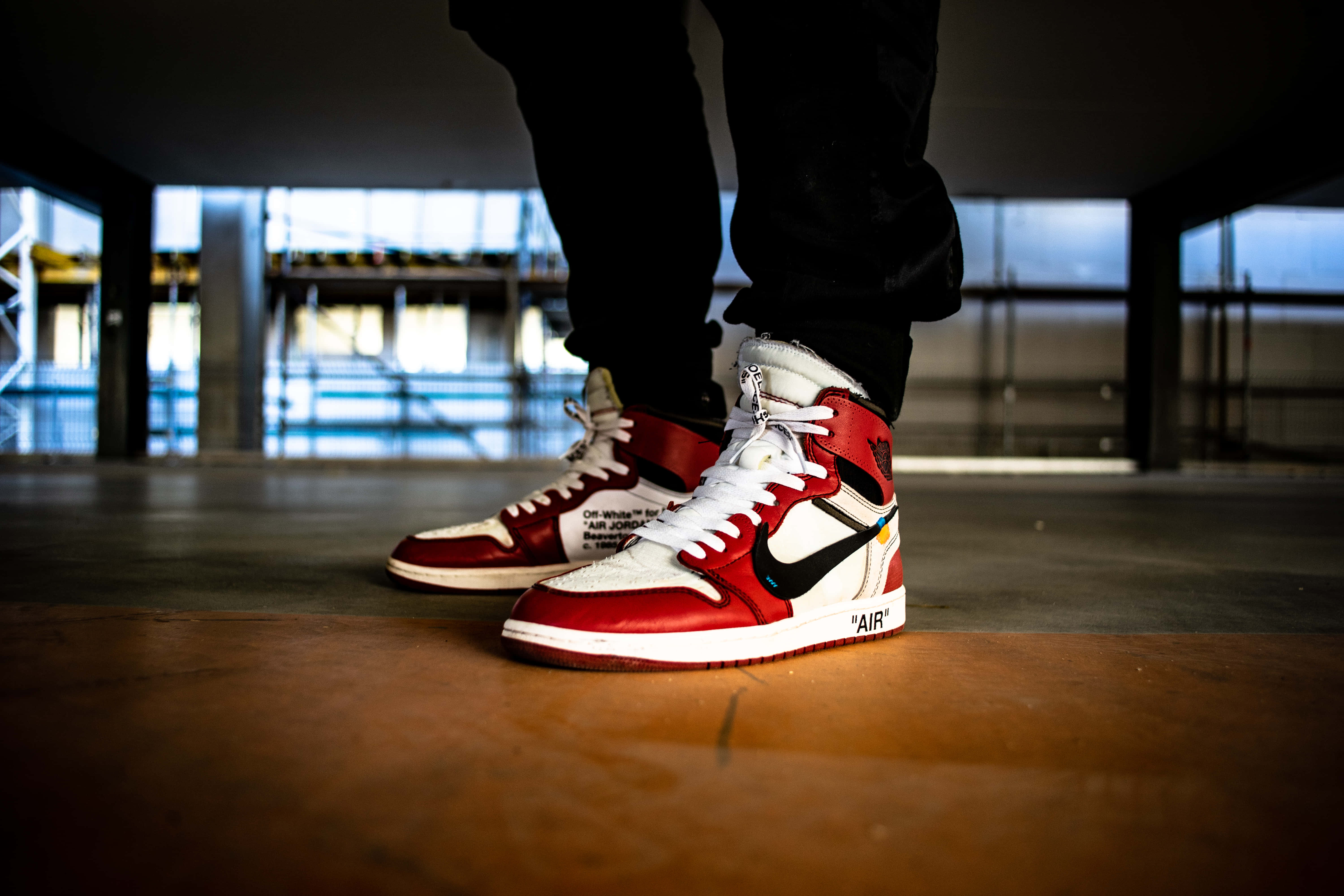 Air Jordan 1, red white and black, high top sneakers, 5K Desktop Wallpaper