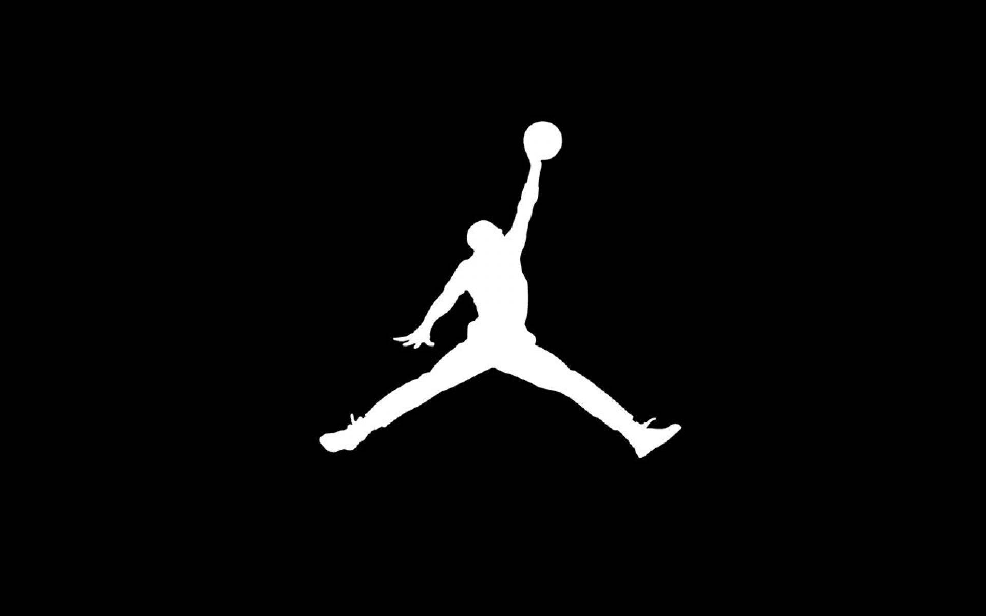 Air Jordan, solid black, white silhouette, Full HD Desktop Wallpaper