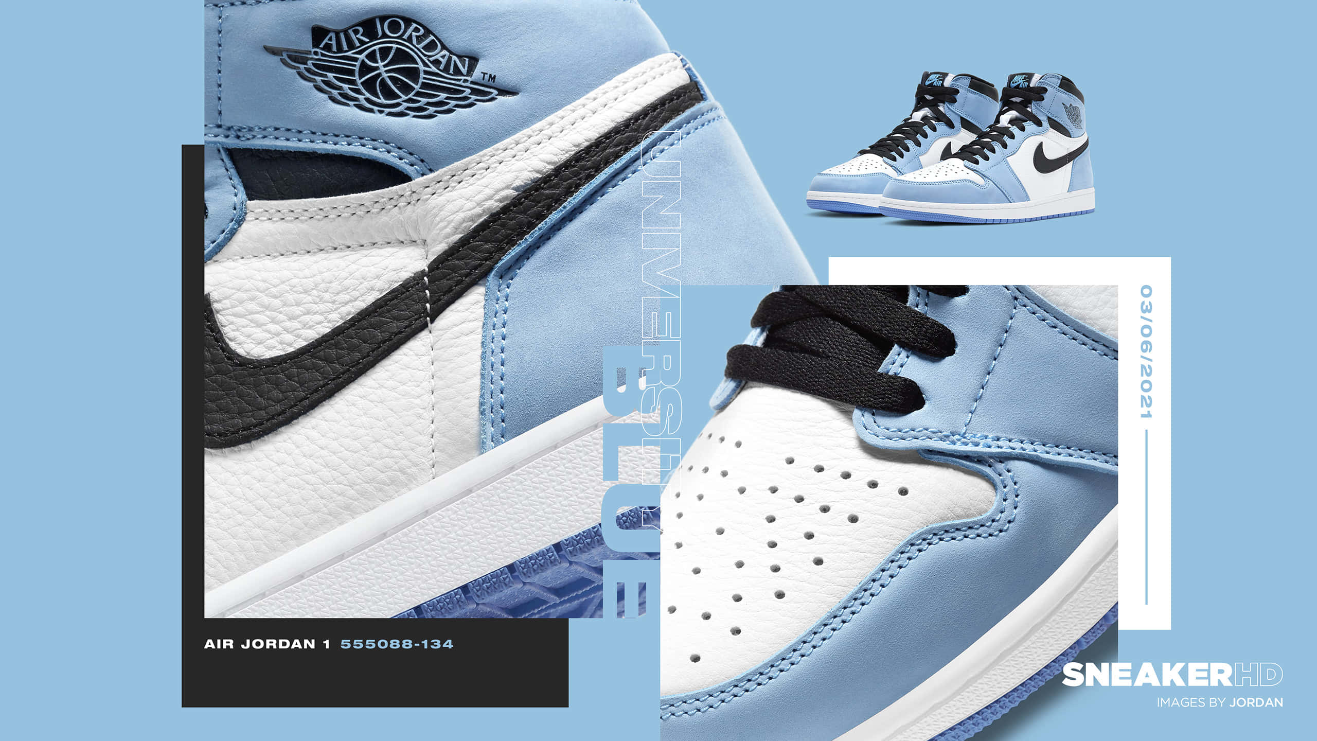 Air Jordan 1, light blue, white, 2K Desktop Wallpaper