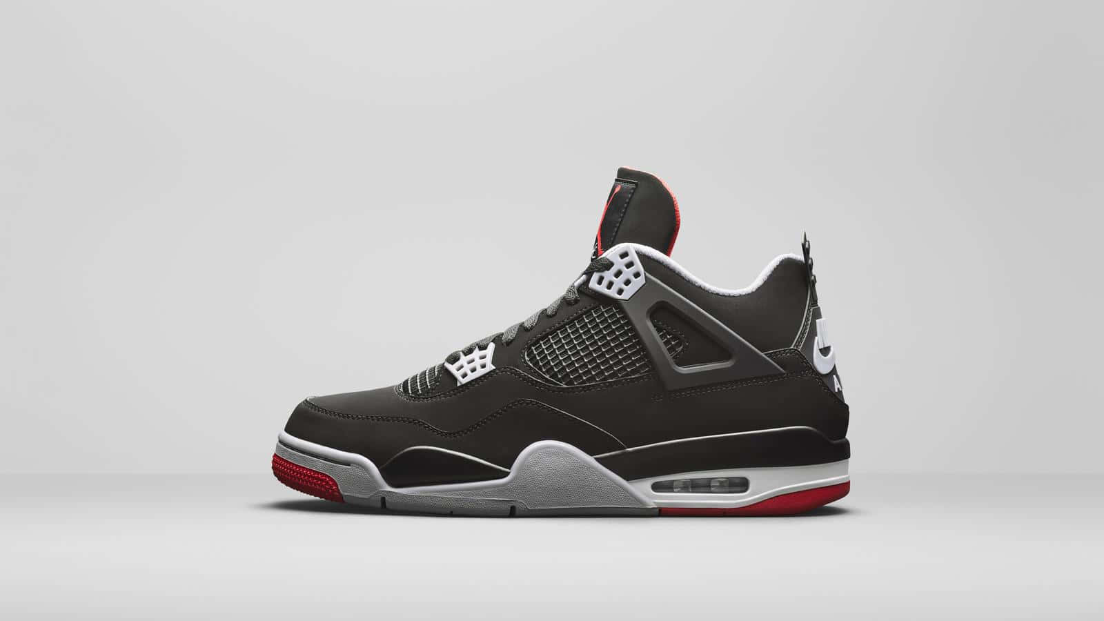Air Jordan 4, black, red accents, HD Desktop Wallpaper