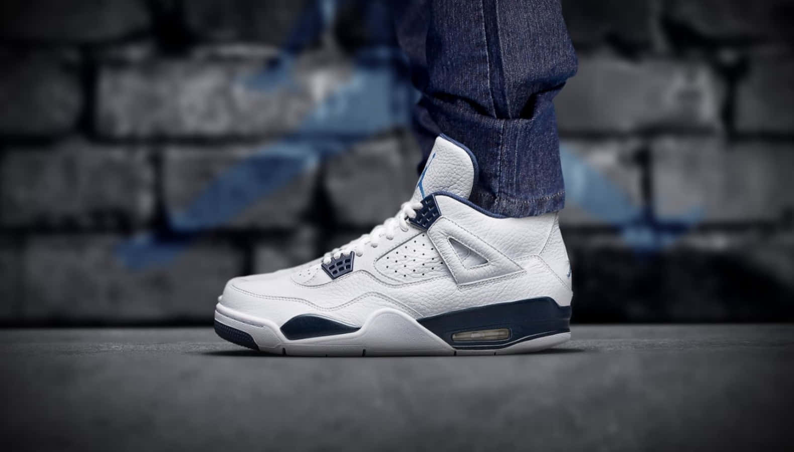 Air Jordan 4, white, navy, HD Desktop Wallpaper