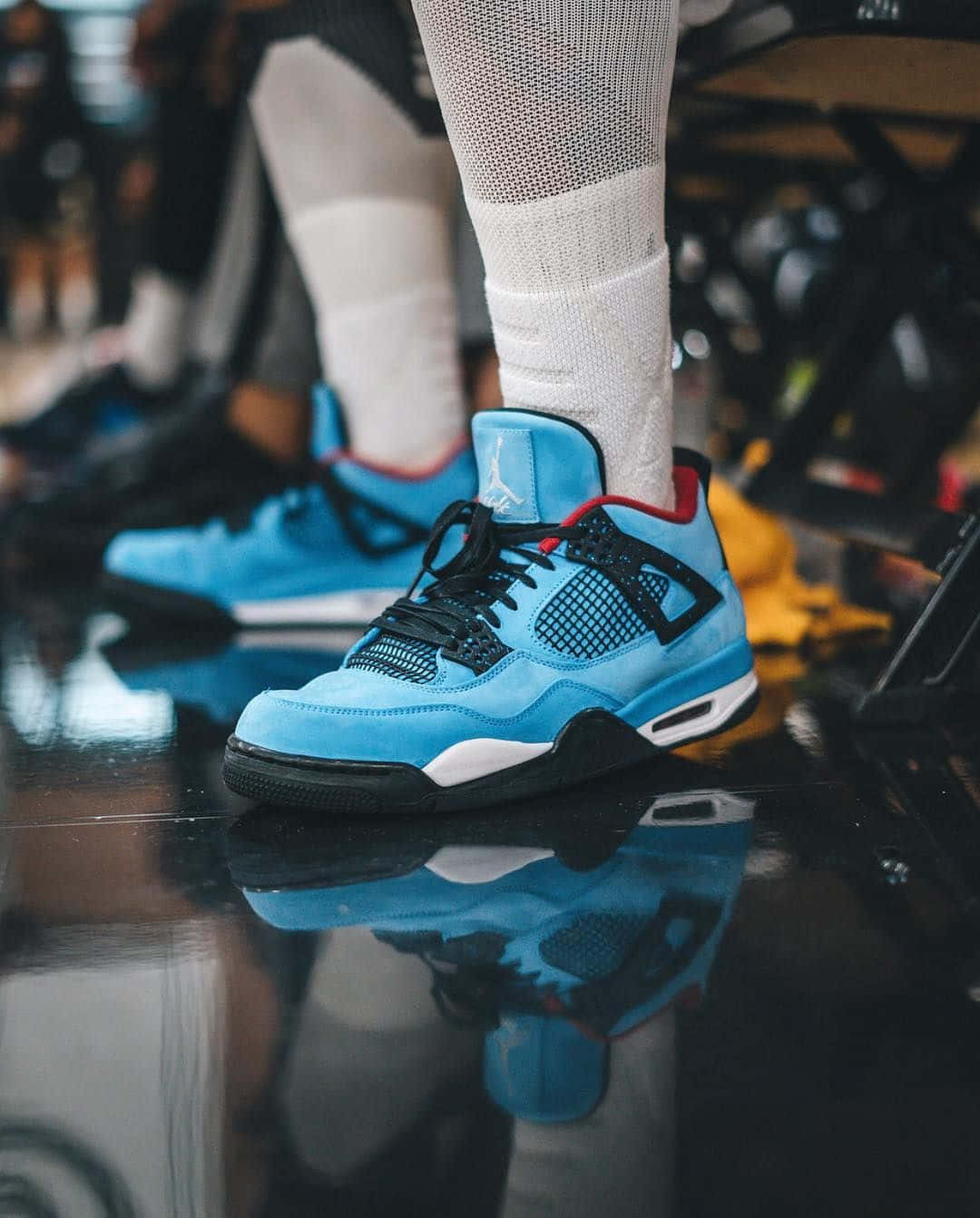 Air Jordan 4, light blue, black accents, HD Phone Wallpaper