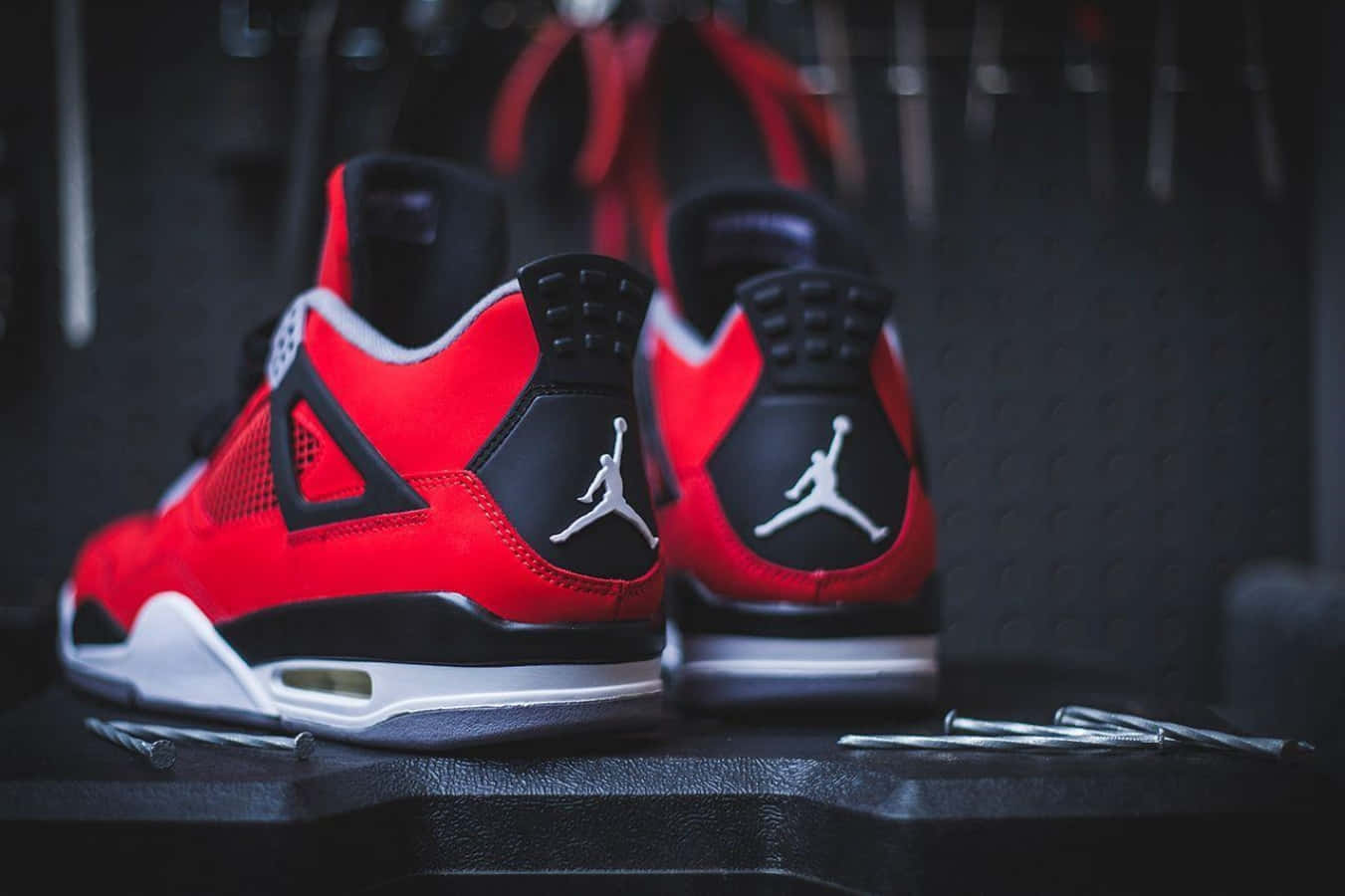 Air Jordan 4, red black, white Jumpman logos, HD Desktop Wallpaper