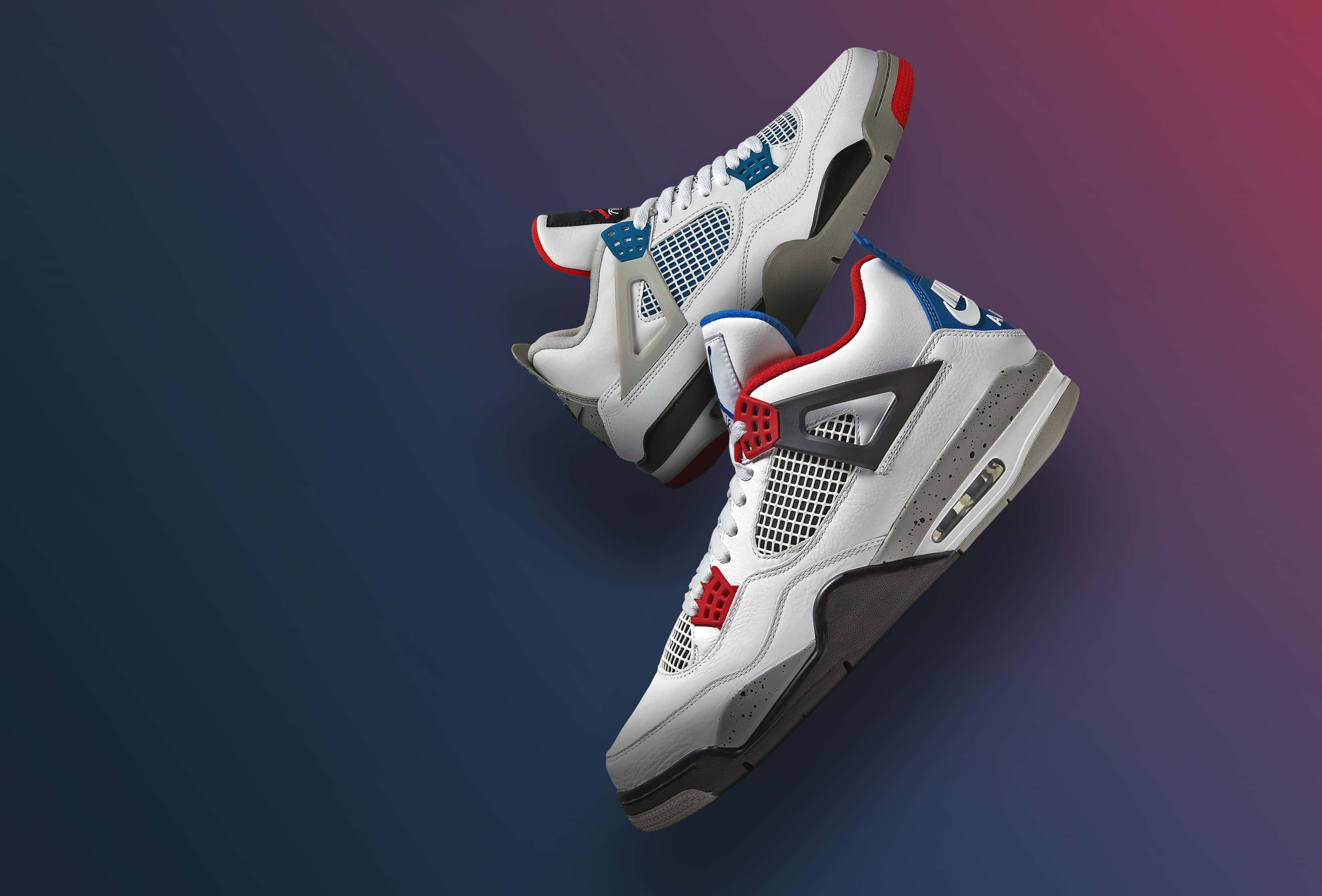 Air Jordan 4, white, blue, 2K Desktop Wallpaper
