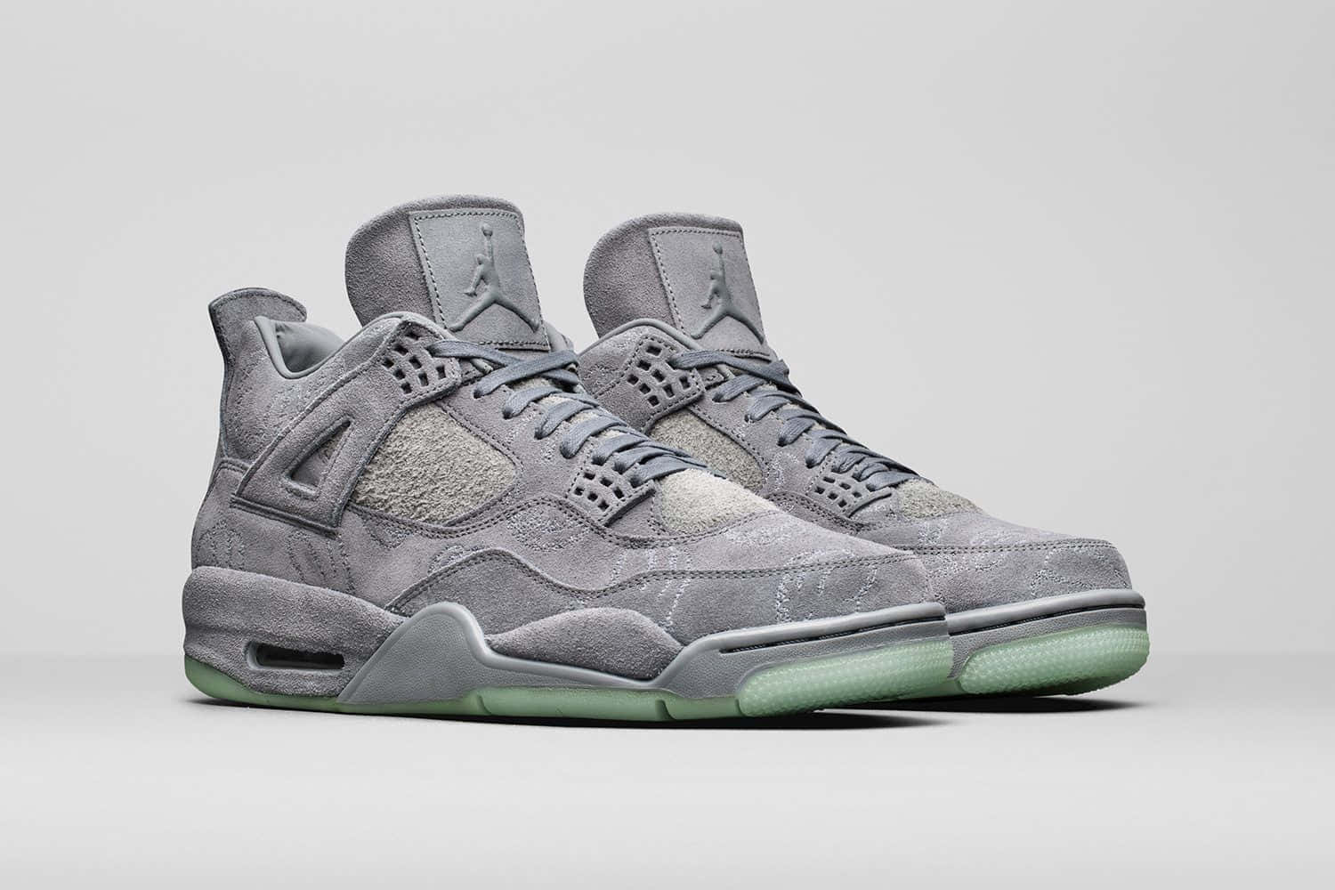 Air Jordan 4, gray suede, mint green soles, HD Desktop Wallpaper