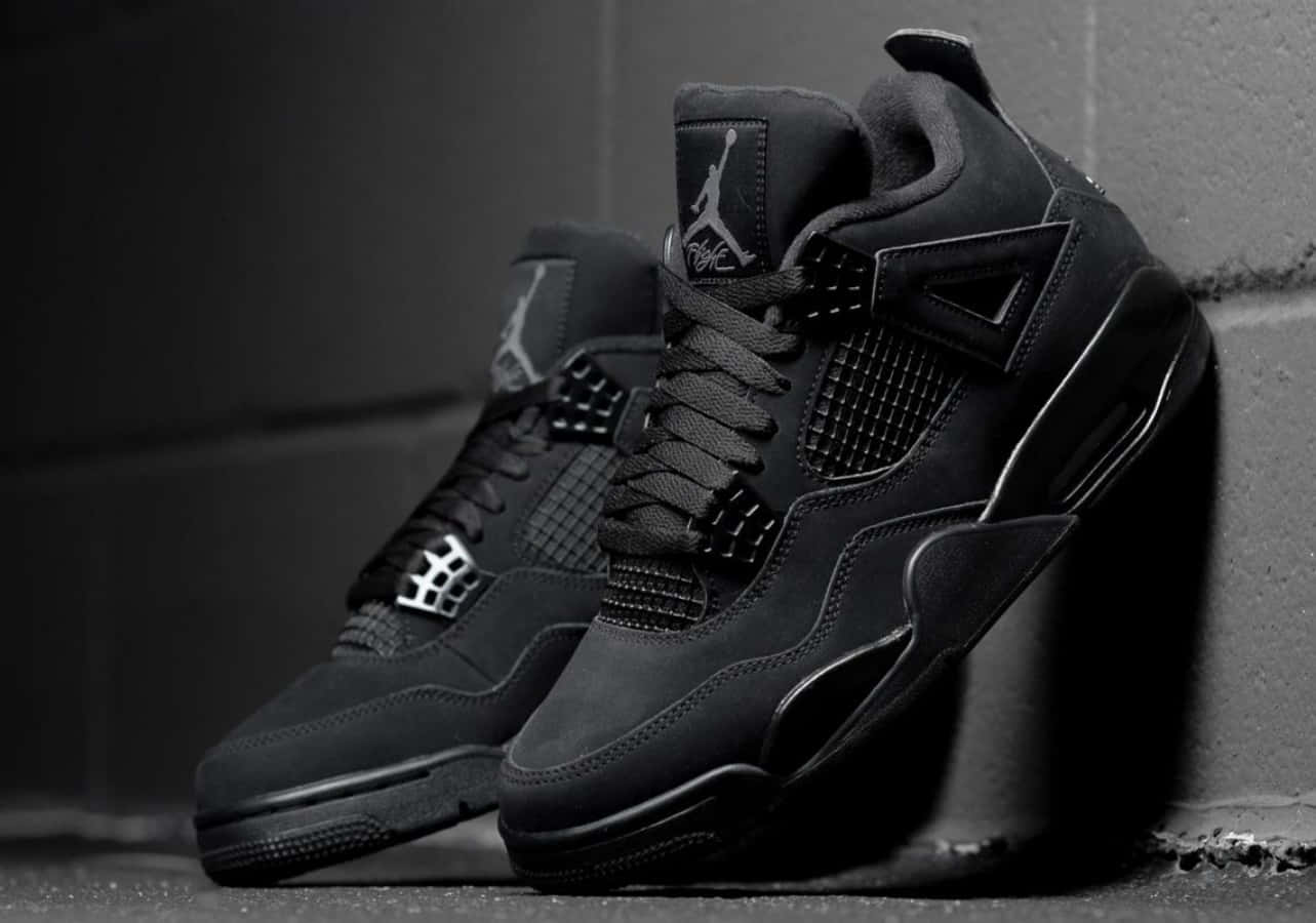 Air Jordan 4, black, concrete wall, HD Desktop Wallpaper